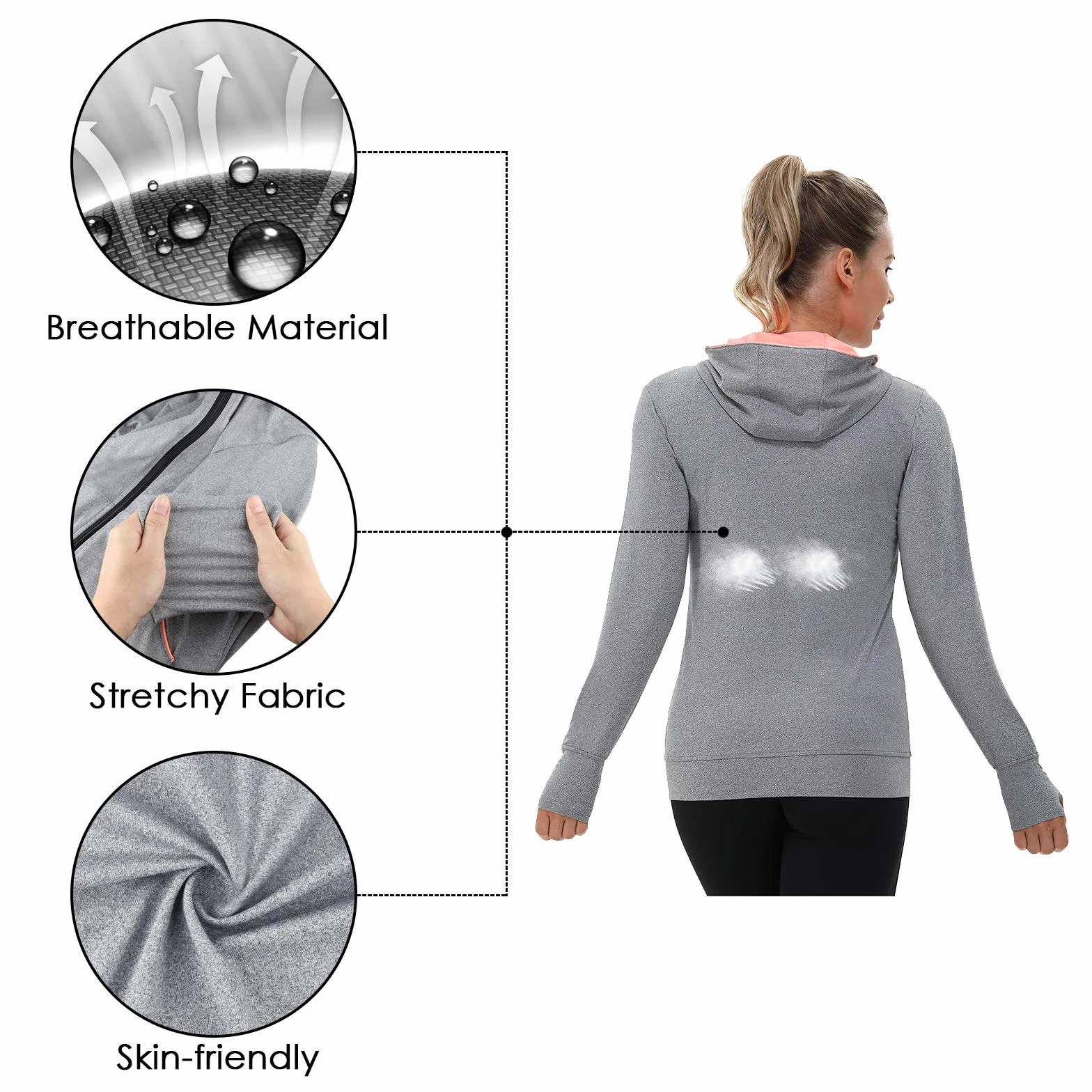 AMZSPORT Veste de Sport Femme Sweat Zippé Running avec Poches Yoga Fitness