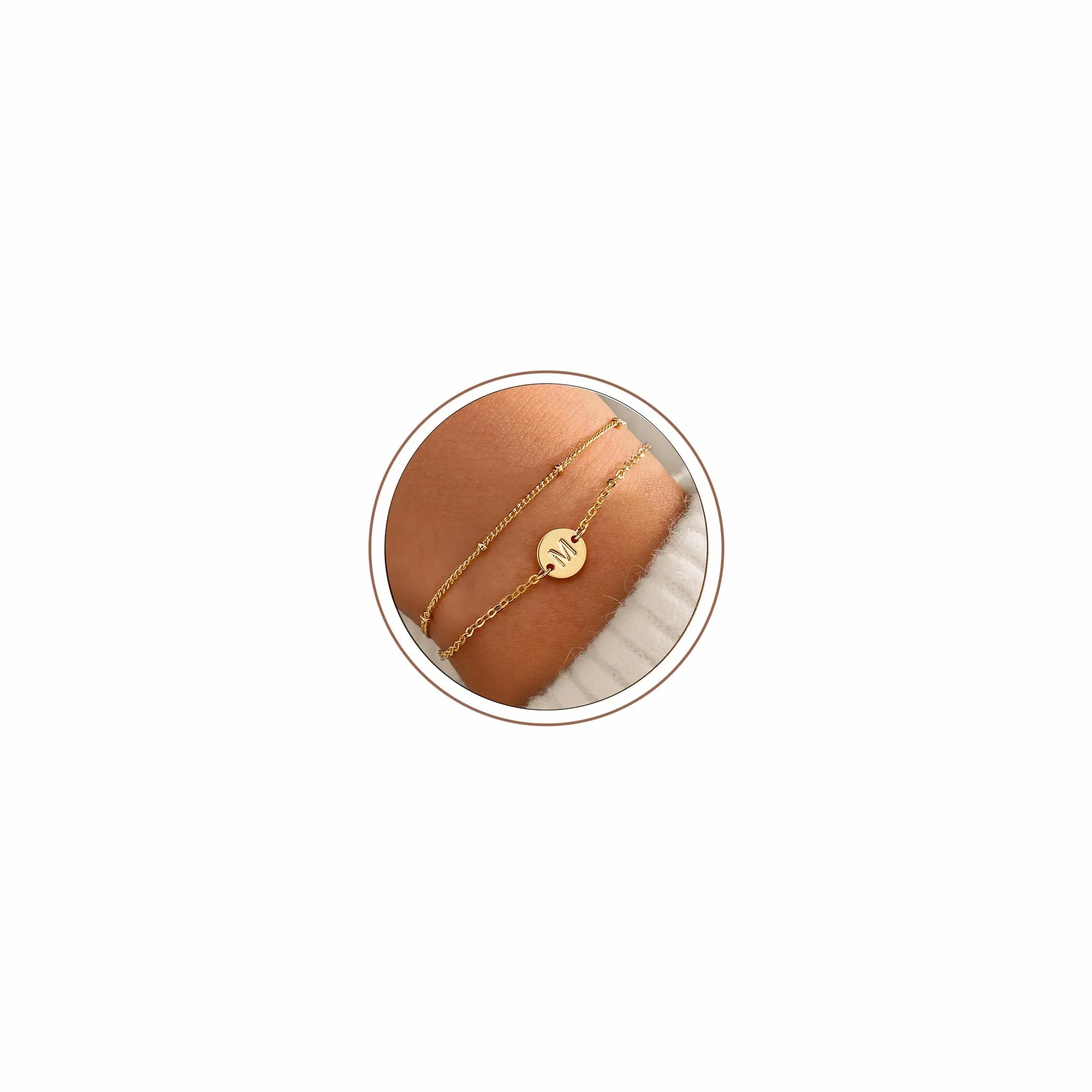 TINGN Bracelet Or pour Femme Fille – Plaqué Or 16 Carats Bracelet Initiale Disque Personnalisé
