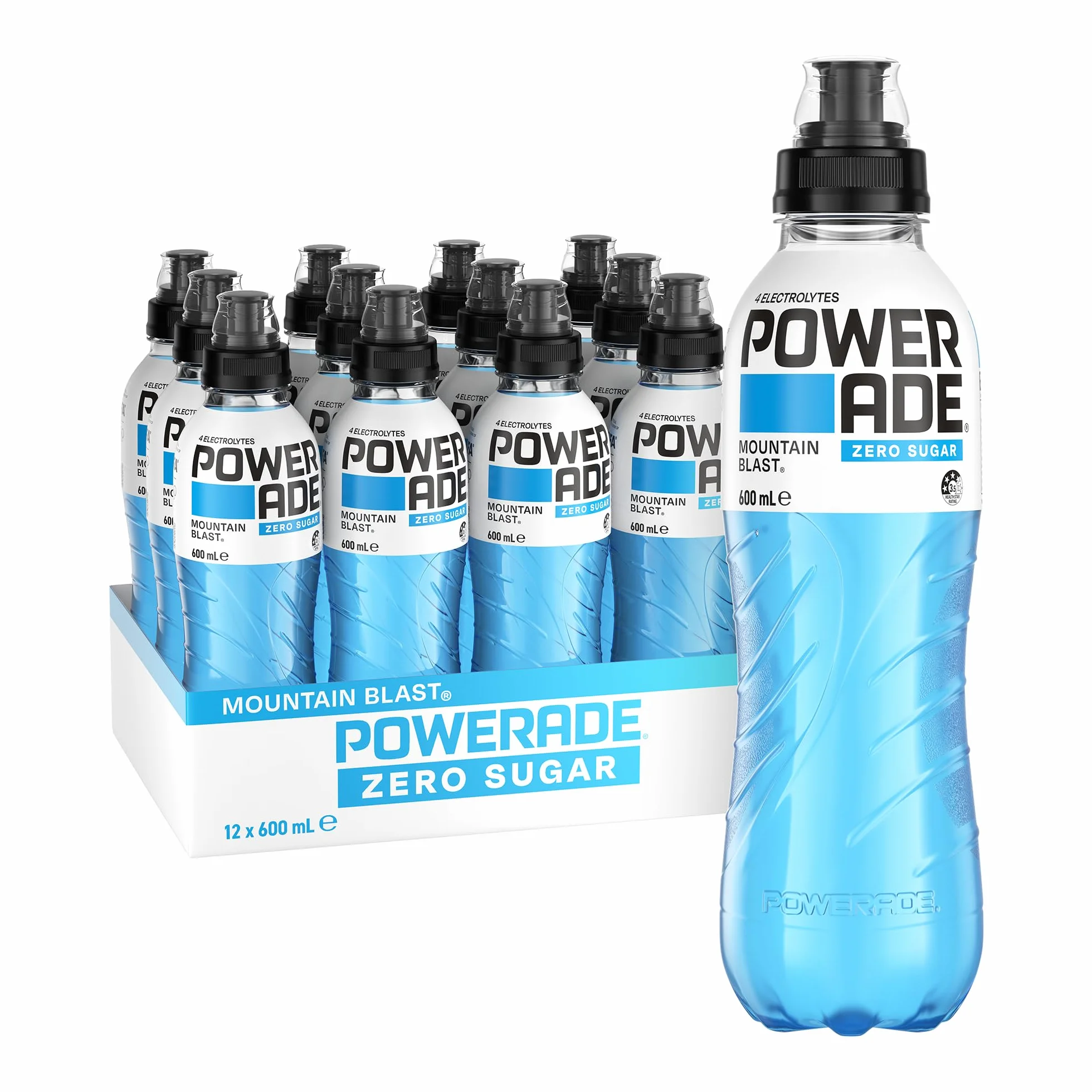 Powerade ION4 Mountain Blast Zero Sugar Lot de 12 bouteilles de boissons sportives 600 ml
