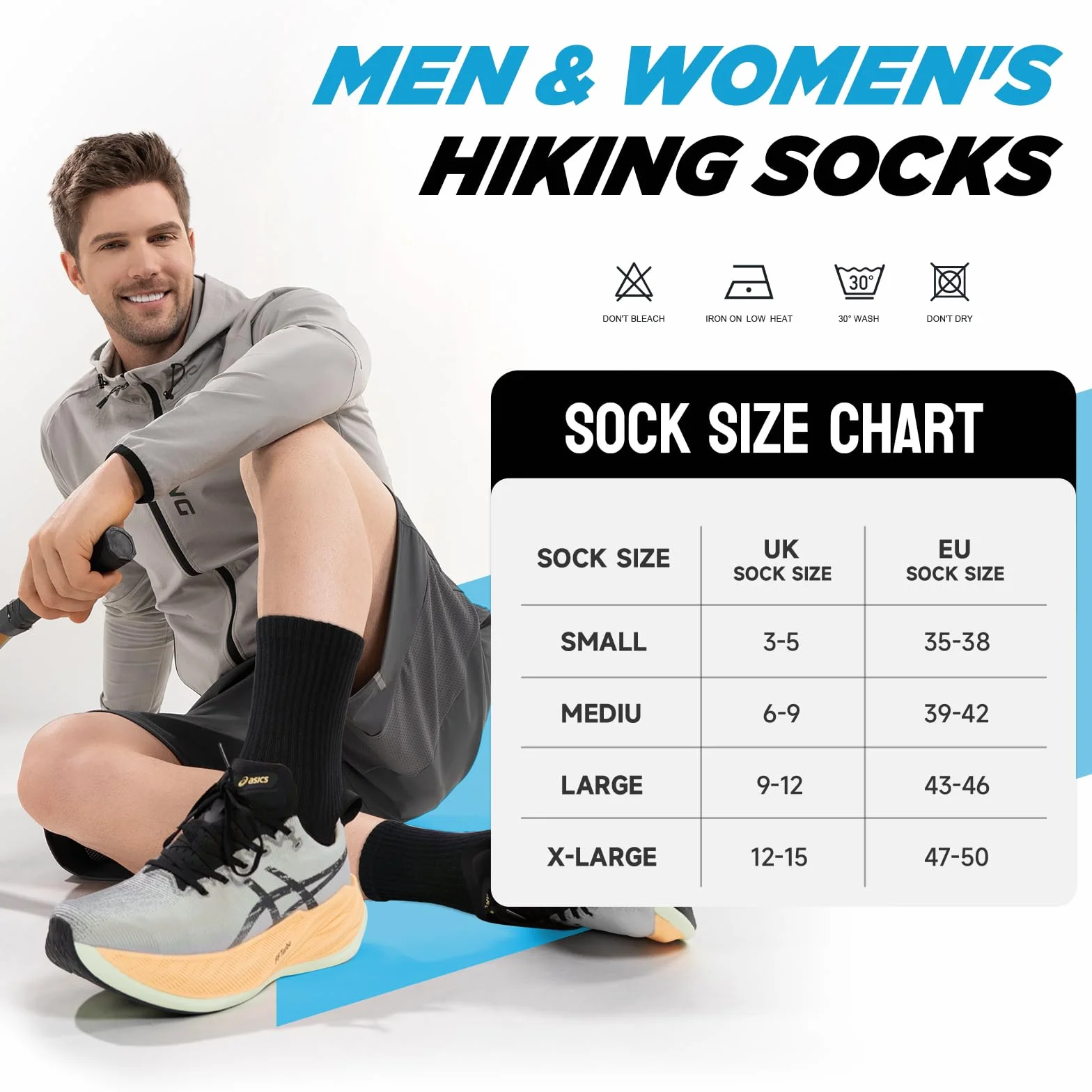 TANSTC Chaussettes Homme 6 Paires Antidérapantes Respirantes Randonnée Hiver 43-46 39-42 35-38 47-50