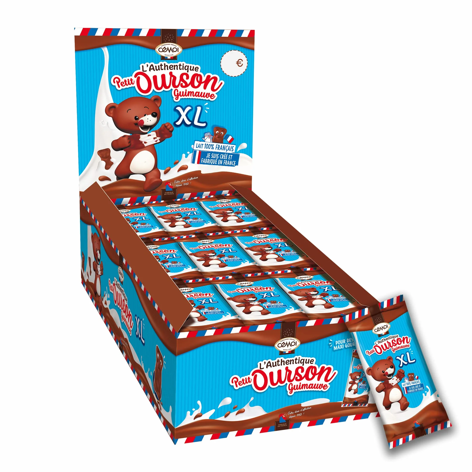 Cémoi - Présentoir l’Authentique Petit Ourson Guimauve, Chocolat au Lait, Taille XL – Fabriqué en France, 27 Pièces (675 g)