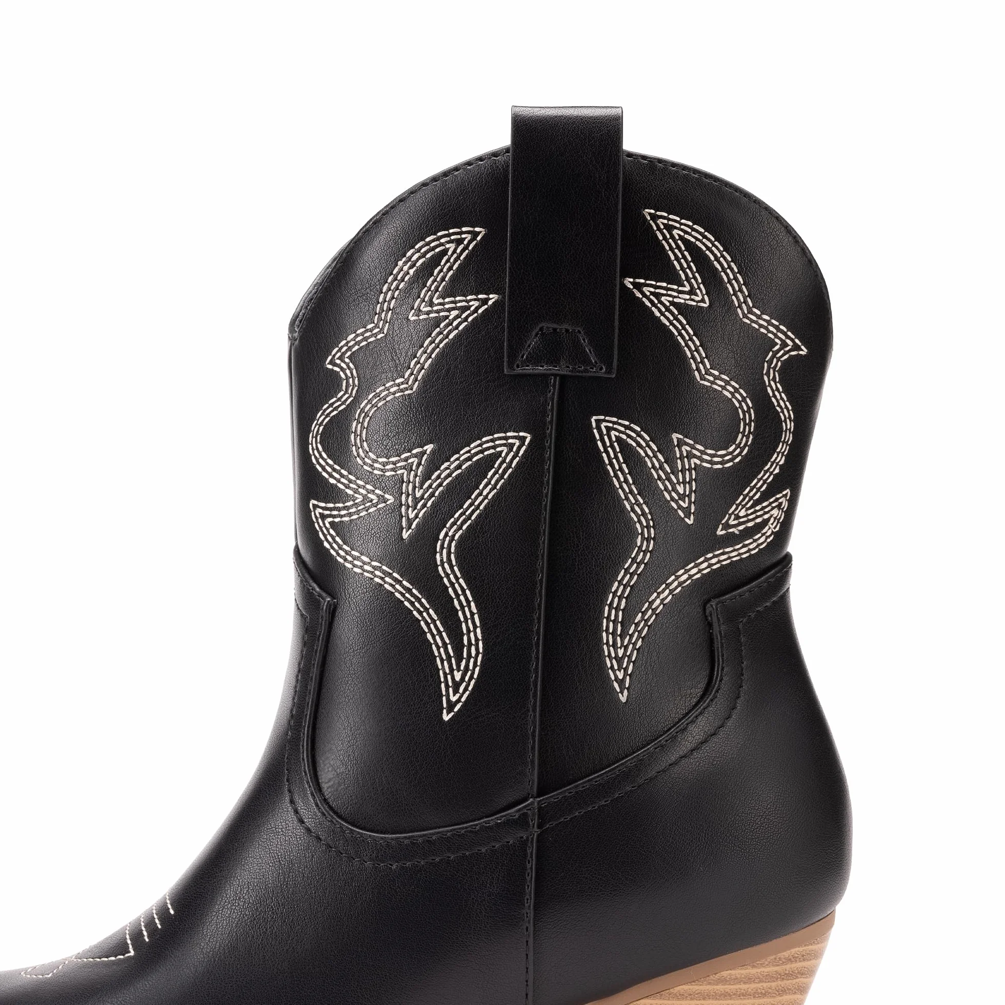 DREAM PAIRS Bottes Femme Western Courtes Talon Bloc Bas Bout Pointu Bottines Cowboy Cowgirl Brodées Automne Hiver