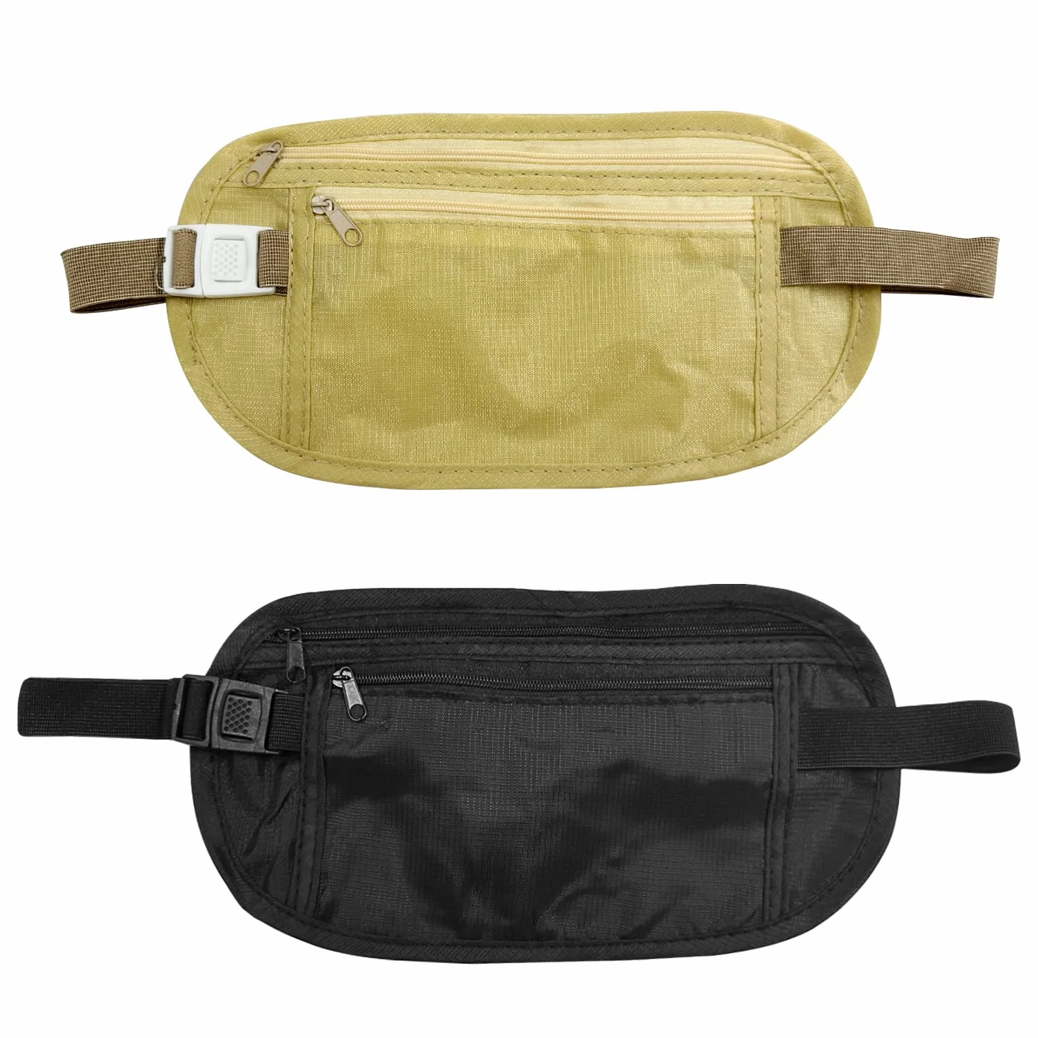 Ceinture d'argent dissimulée antivol 2 pièces réglable étanche sport voyage téléphone espèces Beige Noir