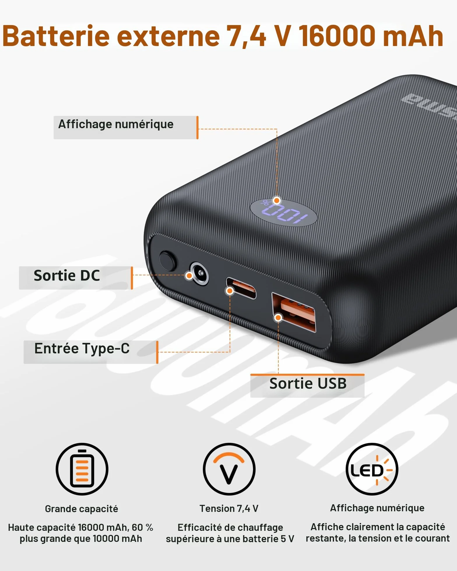 Polaire Gilet Chauffant Hommes Batterie 16000mAh 7.4V Incluse