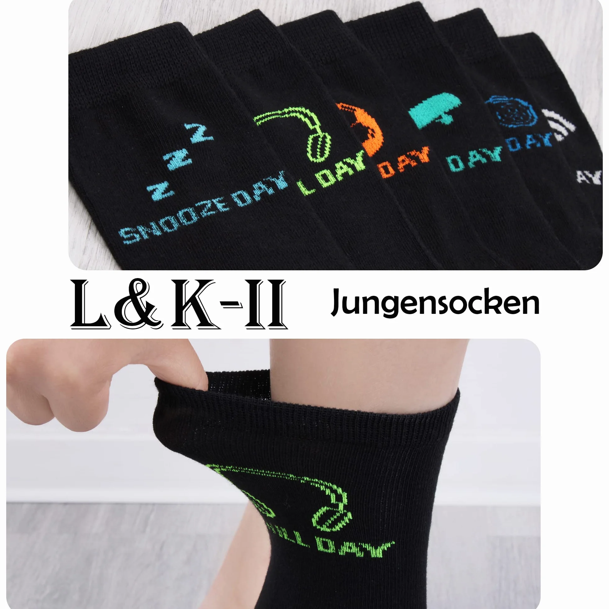 L&K-II 10/12 Chaussettes enfants coton hiver motifs fusée football Dino