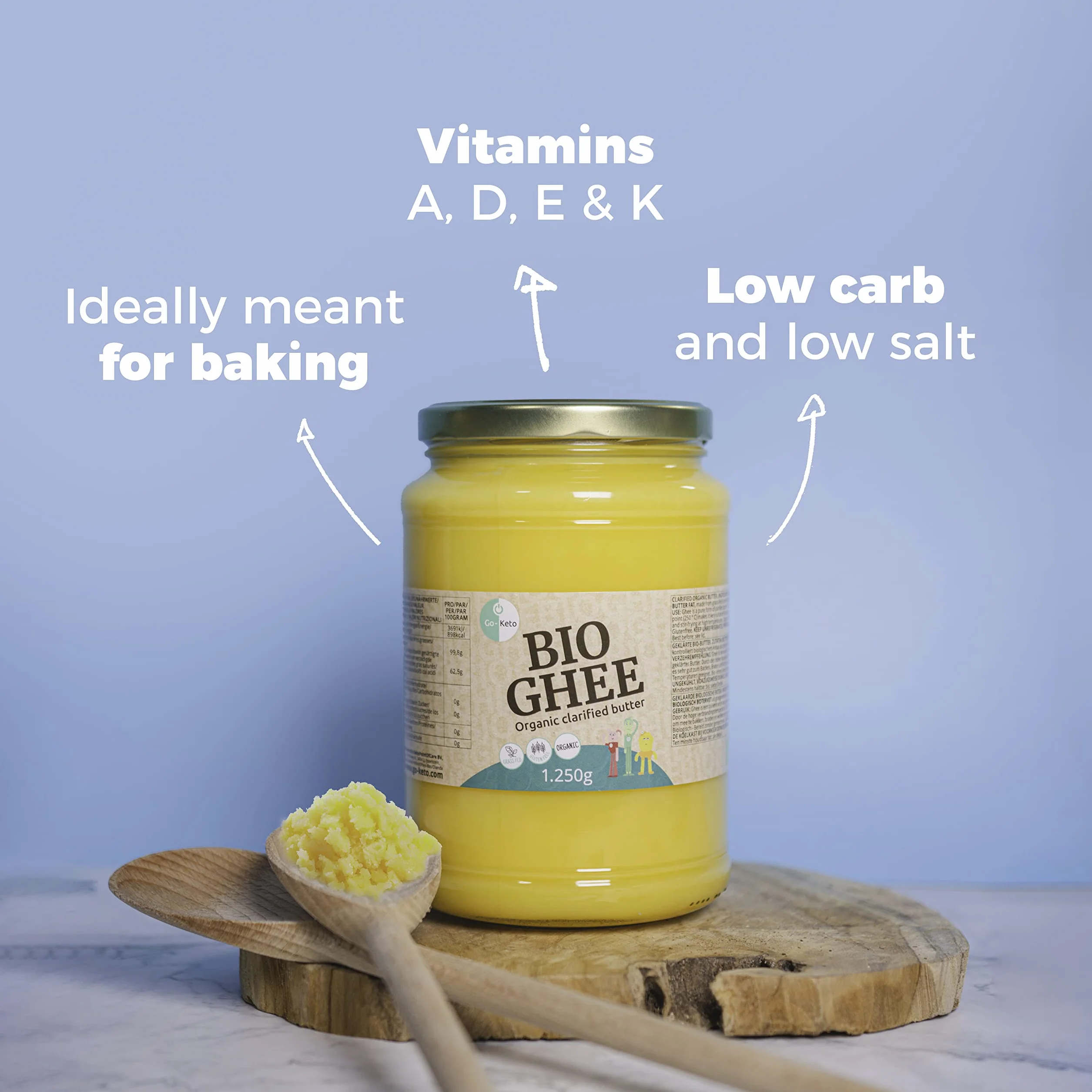 Go-Keto BIO Ghee, 1250 g | 100% beurre clarifié, certifié BIO, Ayurveda | parfait pour le régime céto | idéal pour la cuisson et le rôtissage | Sans lactose, sans gluten, low carb