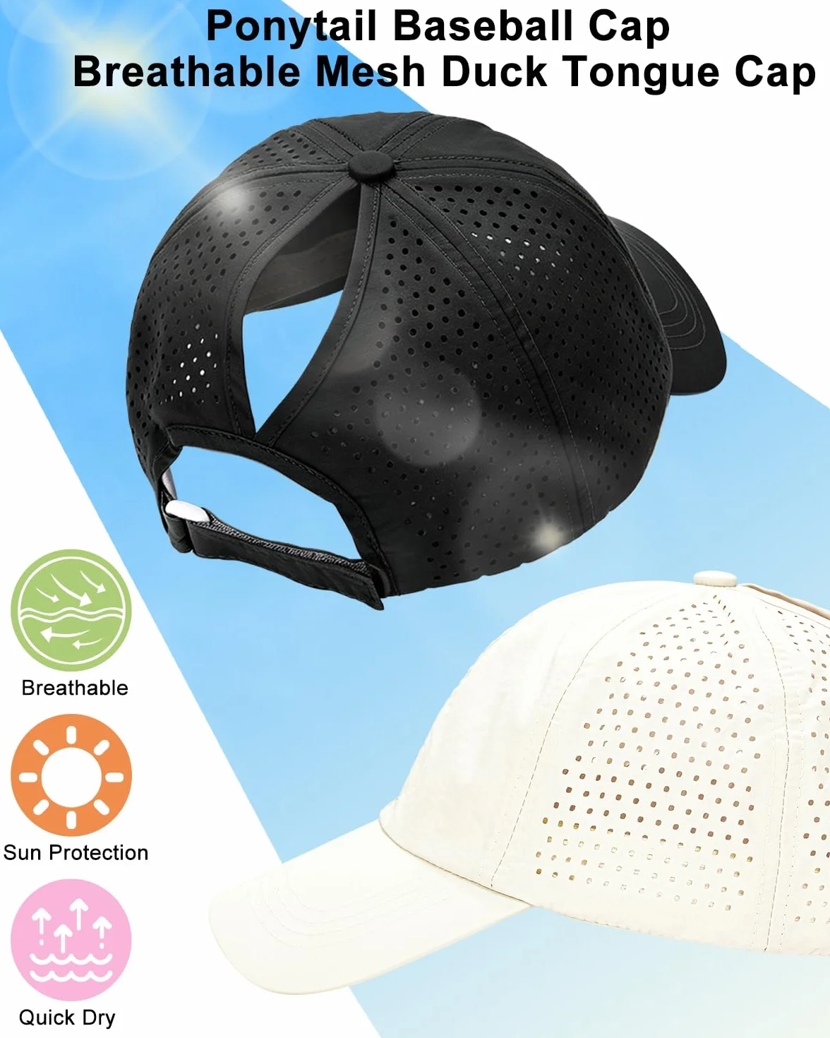Casquette Queue de Cheval Haute Femme Été Running Sport Respirante Séchage Rapide Réglable