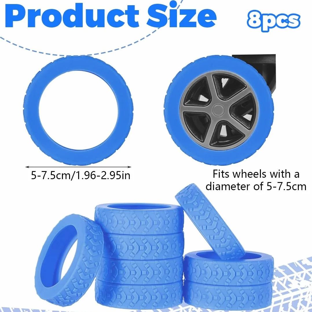 Housses de Protection de Roue de Bagage Silicone, 8 Pièces, Réduction du Bruit, Résistant à l'usure Bleu