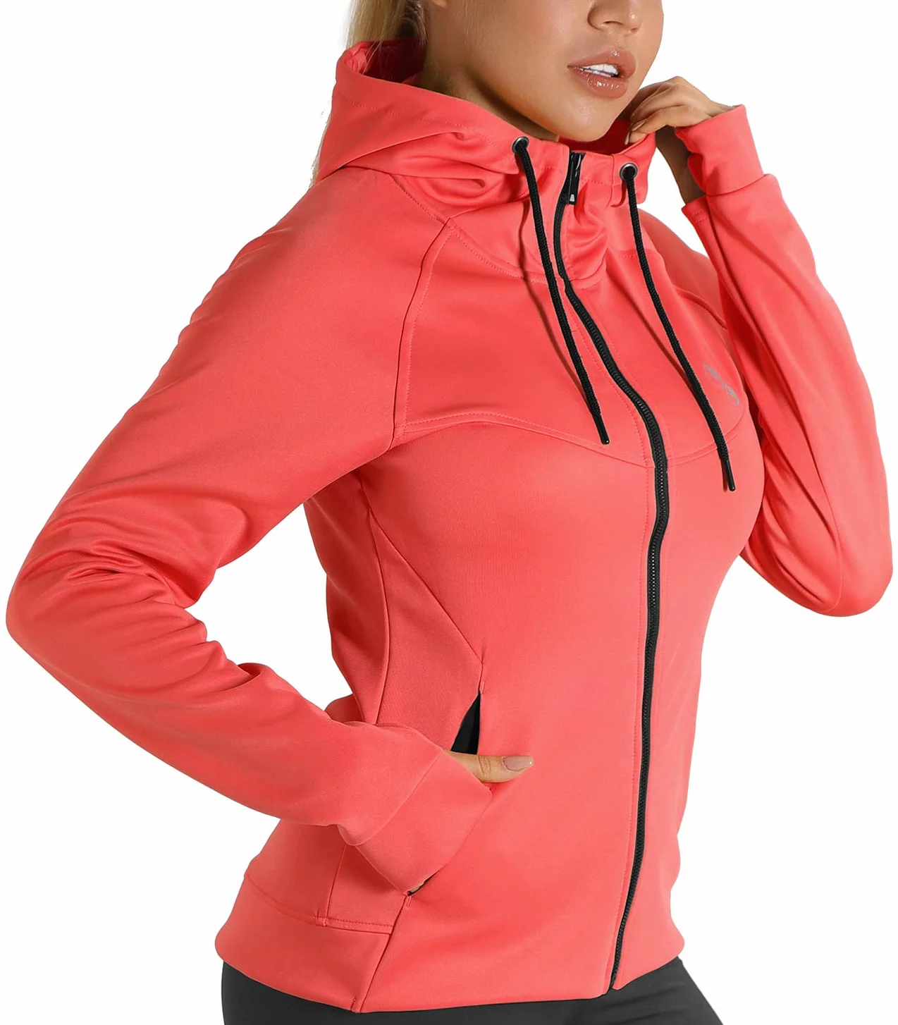 icyzone Veste de Sport Femme Sweat Capuche Poignets élastiques Trous Pouce Exercice Gym