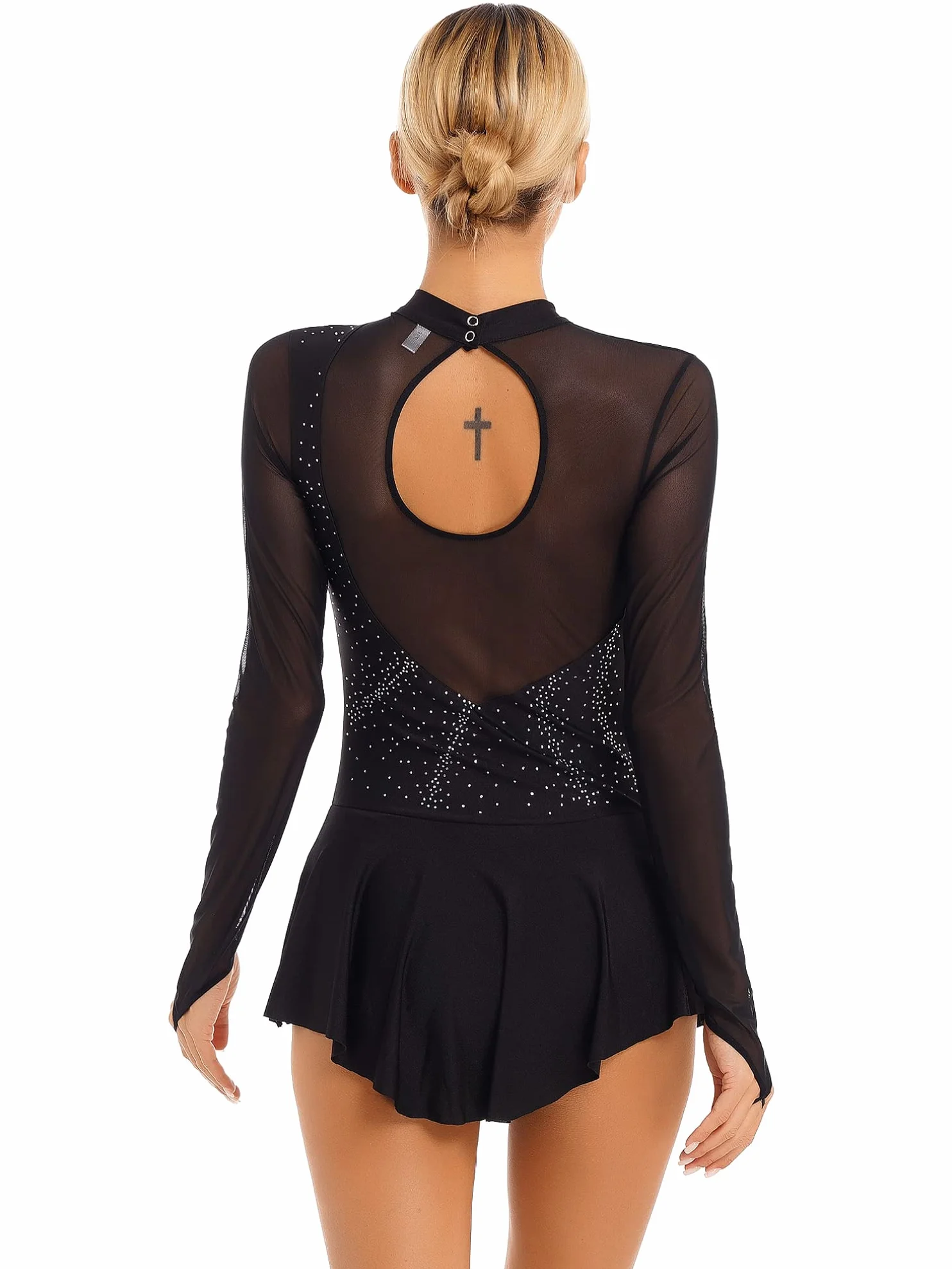 Robe Patinage Artistique Strass Justaucorps Manche Longue Gymnastique Leotard S-XXL