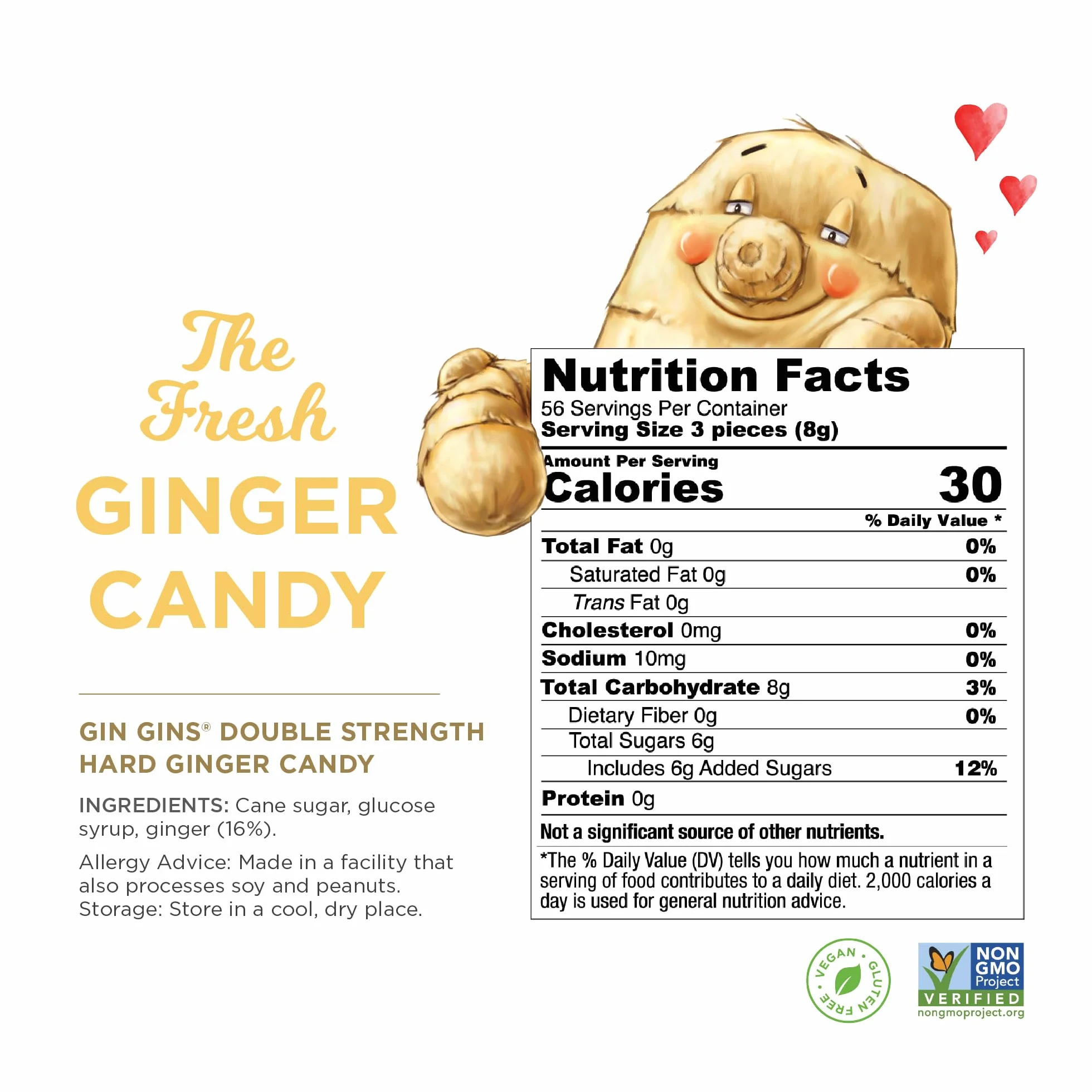 GIN GINS – Bonbons durs au gingembre – Double force – Élaboré avec du vrai gingembre – Emballés individuellement – The Ginger People – Sachet de 453 g