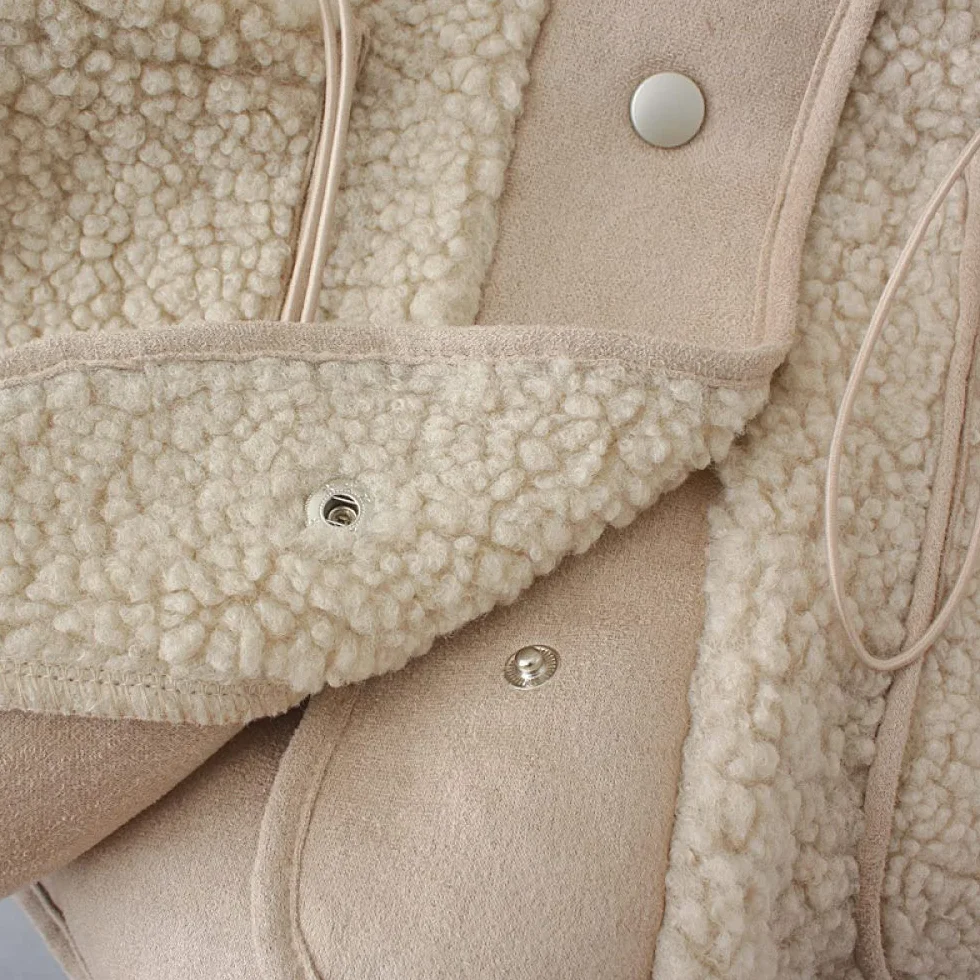 Doudoune Femme Sans Manches Polaire D'Agneau Veste Beige Col Rond Grande Taille Gilet Chaud Hiver