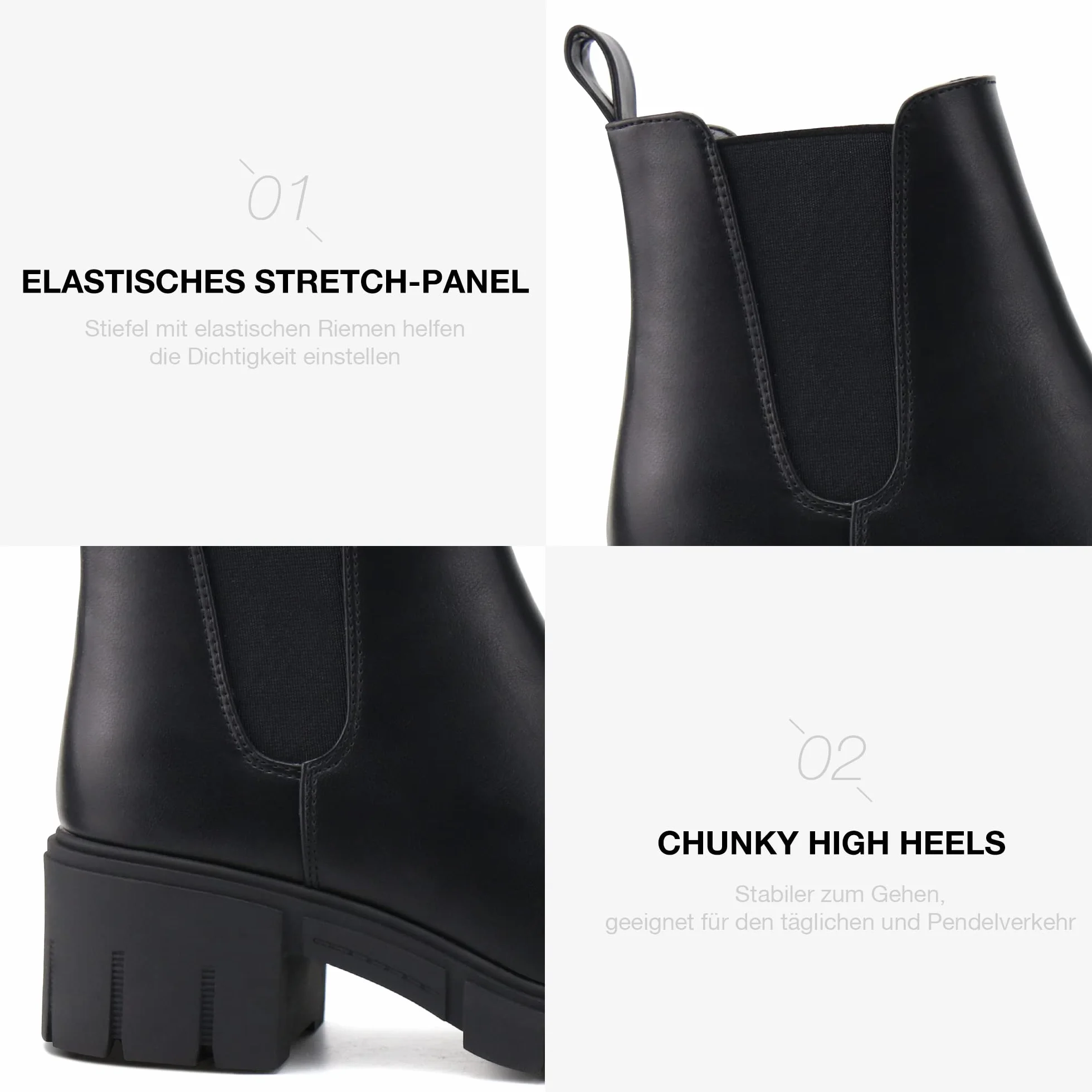 JABASIC Chelsea Boots pour femmes bottes à plateau élastiques à glisser