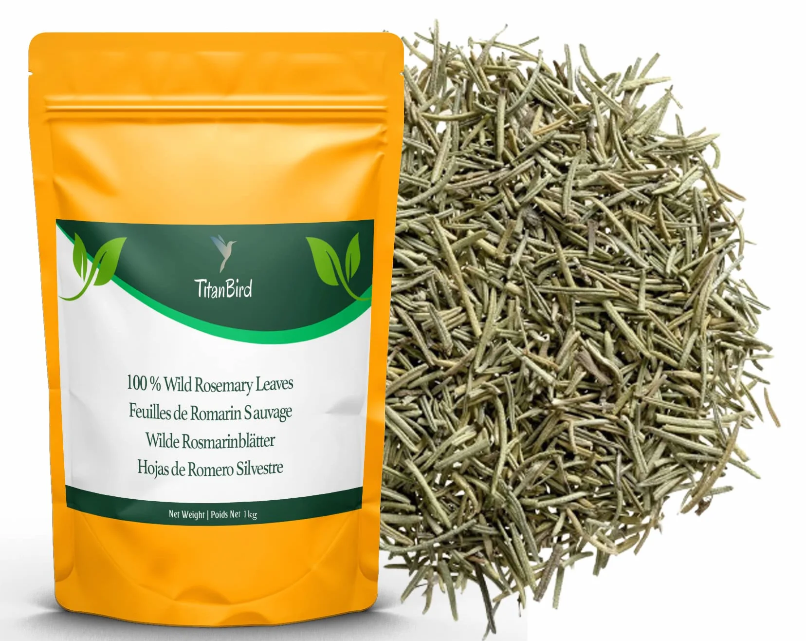 TitanBird 1kg Feuilles de Romarin Sauvage Entières Séchées - Très Aromatique Comparés au Romarin Cultivé, Séchés au Soleil, 100% Naturel, Qualité Supérieure