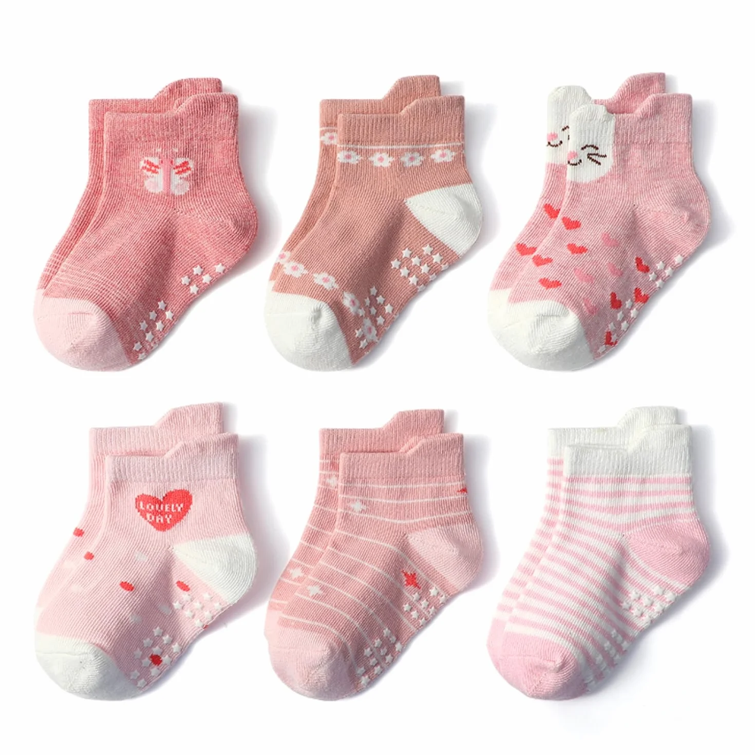Chaussette Antidérapante pour Bébé Enfant Garçons Filles 1-5 Ans 12 Paires