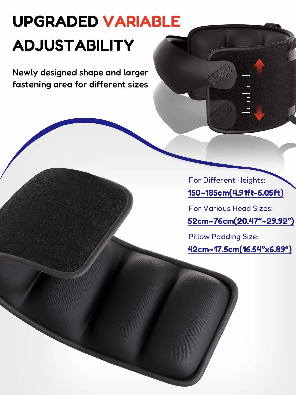 Oreiller de Voyage avec Sangle et Masque 3D Maintien Tête 360° Anti-Basculement Noir