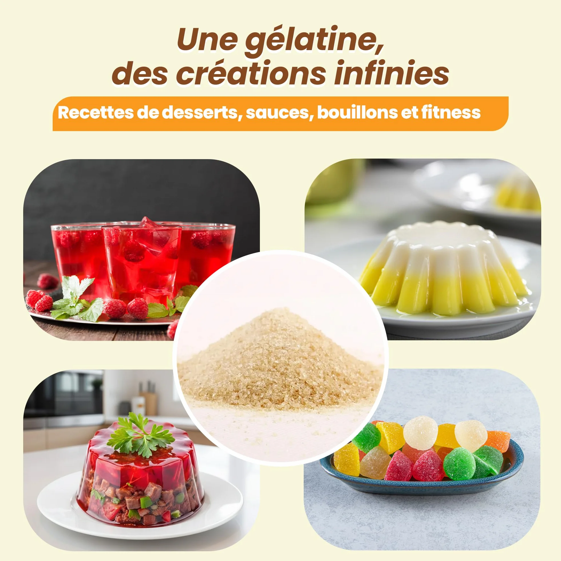 Gélatine Bovine en Poudre Snadi | 1 kg | Sans Saveur, 100% Pure et de Qualité Professionnelle | Parfaite pour la Pâtisserie, les Desserts, les Gels, les Sauces et les Préparations Salées
