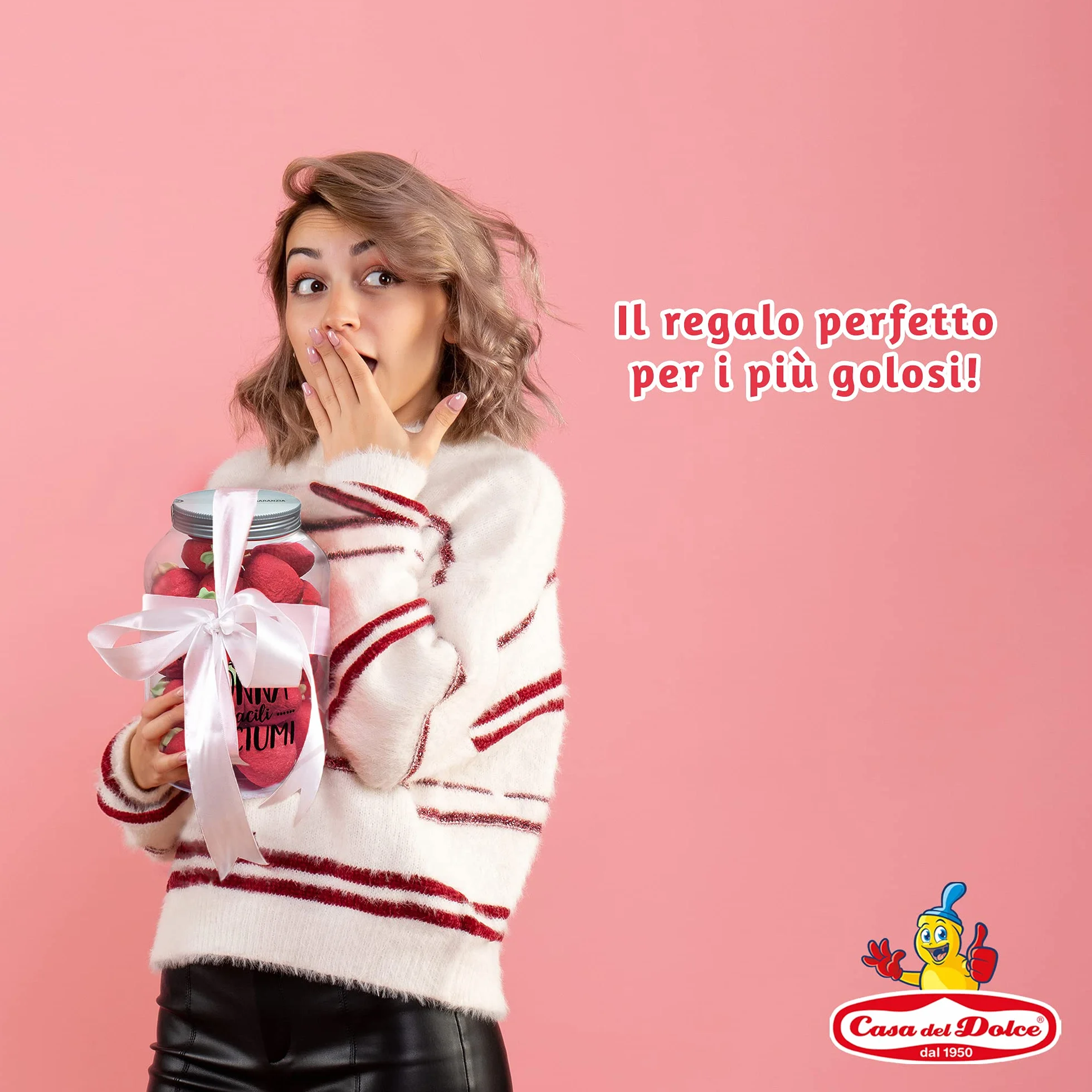 CASA DEL DOLCE Paquet XXL Fraises, Marshmallow à la forme et au Goût de Fraise 500 g, Doux et Délicieux, Made in Italy, Idées Cadeaux pour les Fêtes