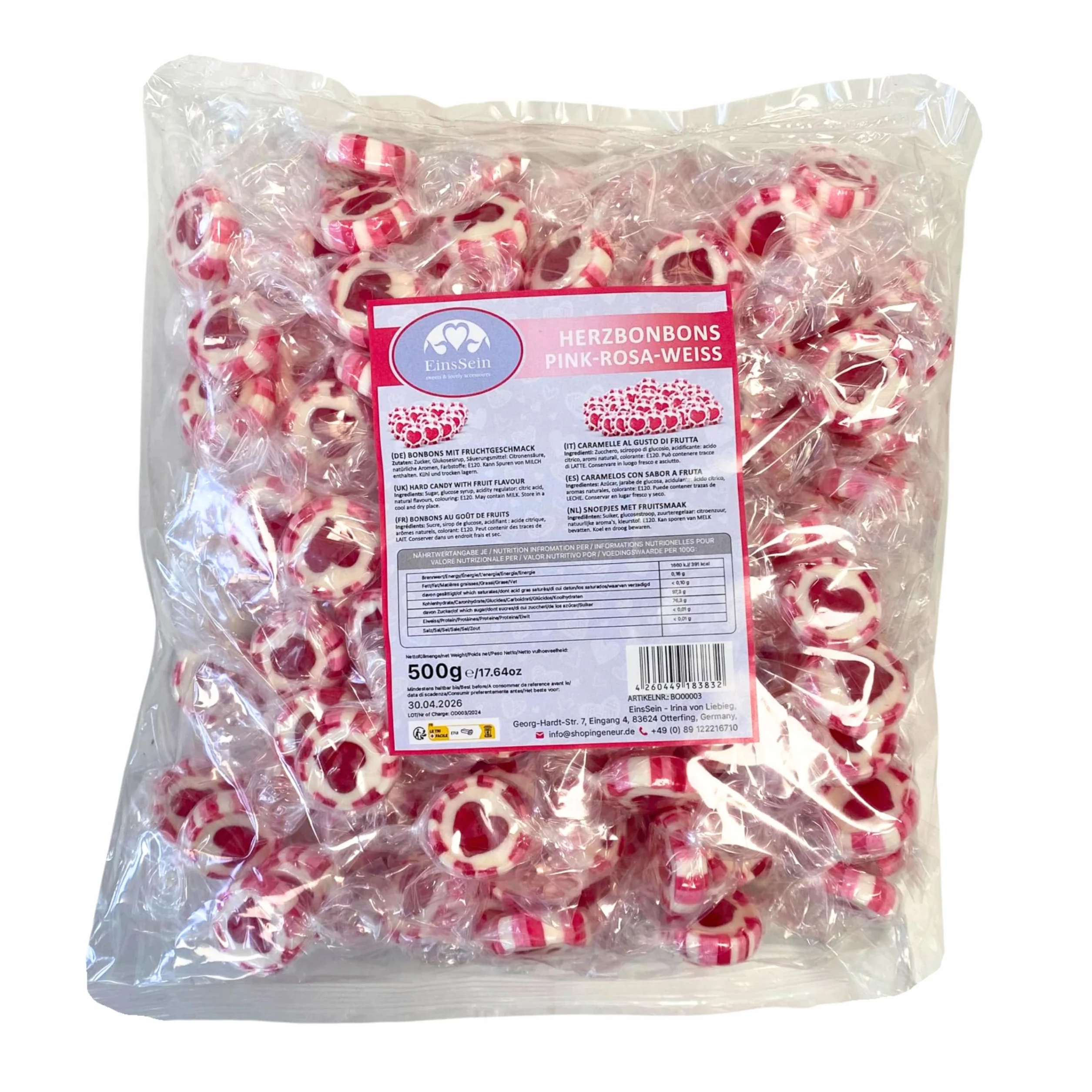 EinsSein Dragées Cœur Mariage Rose Rouge Blanc 500g | 130 Bonbons Cœur Décoration Table | Cadeaux d’Accueil pour Mariage Baptême Anniversaire Communion
