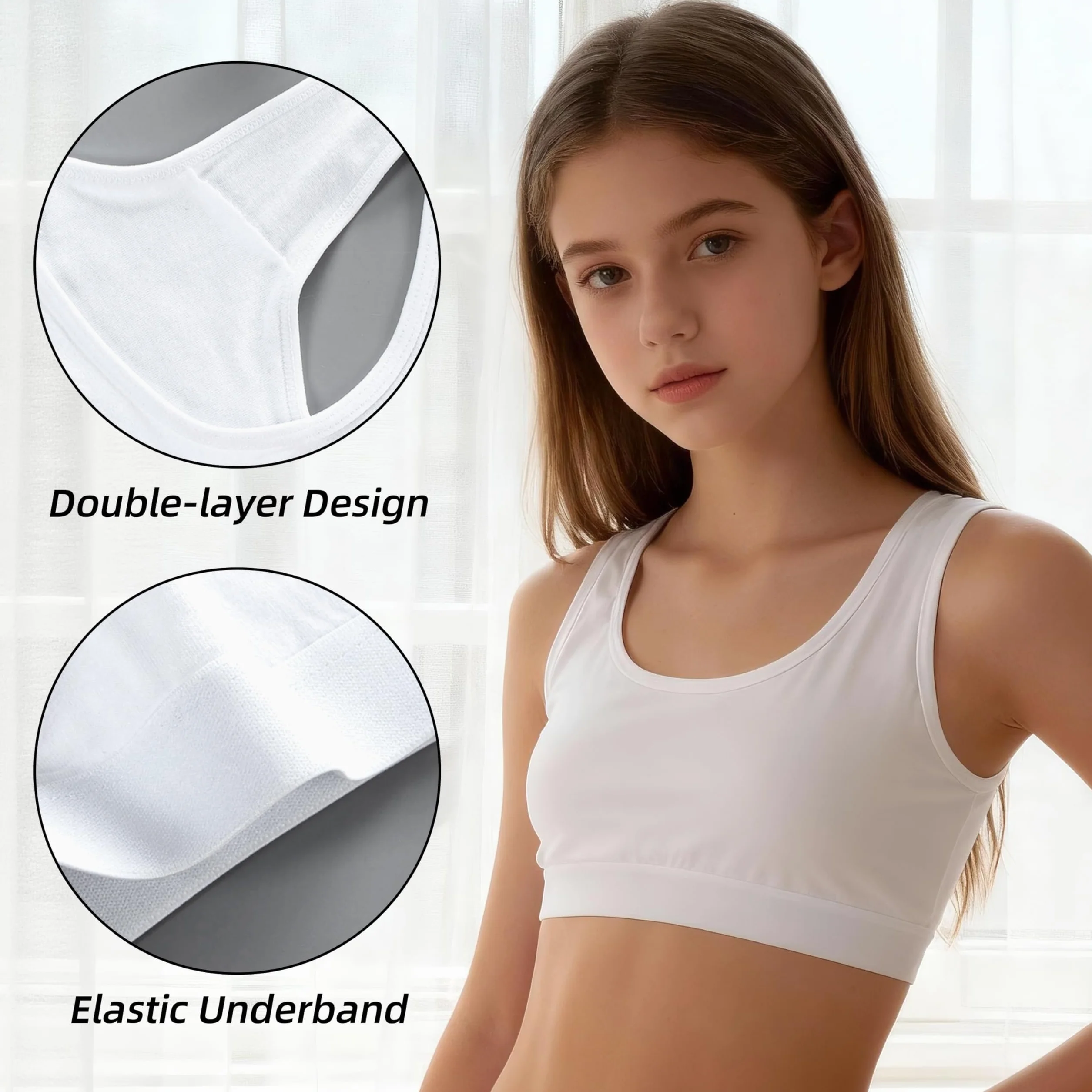 Lot de 4 Brassières Sport Fille Bralette Coton-Spandex sans Armature Crop Tops 8-14 Ans