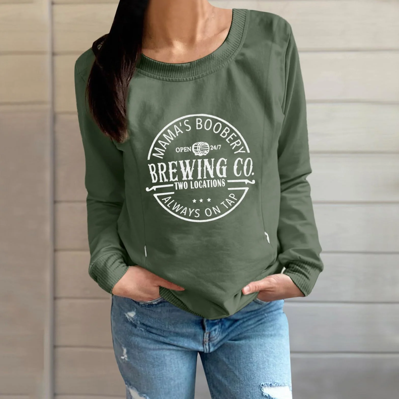 Sweat-Shirt de Maternité Zip sur le Devant Allaitement Manches Longues