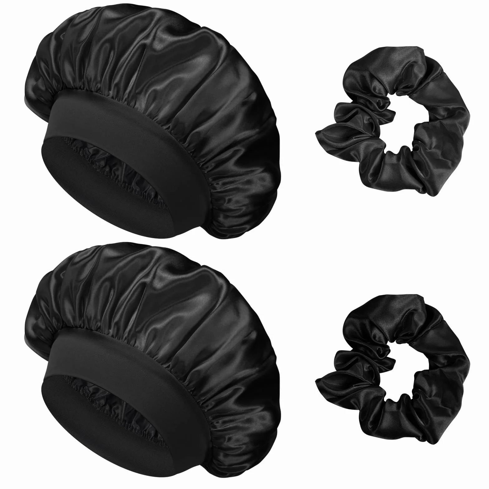 Flintronic 2/4 Pieces Bonnet Satin Cheveux Nuit, Bonnet Soie pour Dormir Élastique Multicolore