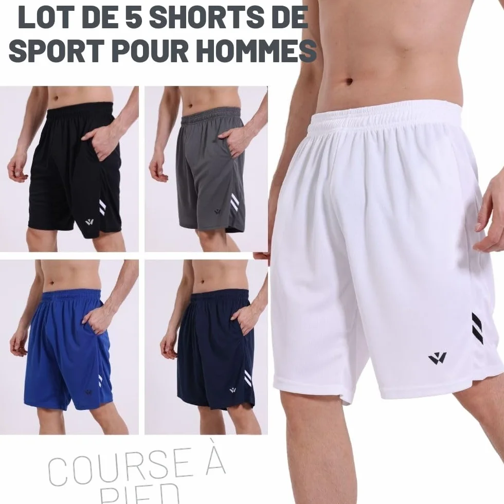 Shorts de sport pour homme avec poches taille élastique séchage rapide lot de 5
