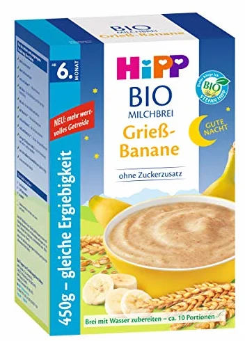 Hipp Bouillie Bonne Nuit Semoule Banane 450g, paquet de 2 (2 x 450g)
