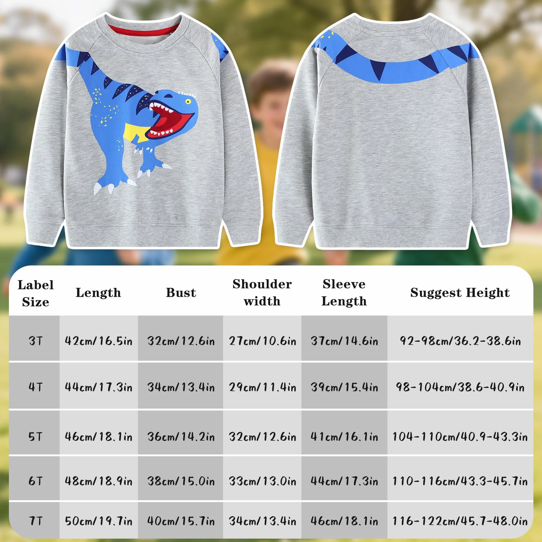 Sweatshirt Garçons Coton Col Rond Dinosaure Excavatrice Imprimé Manches Longues Pull Enfant 2-7 Ans