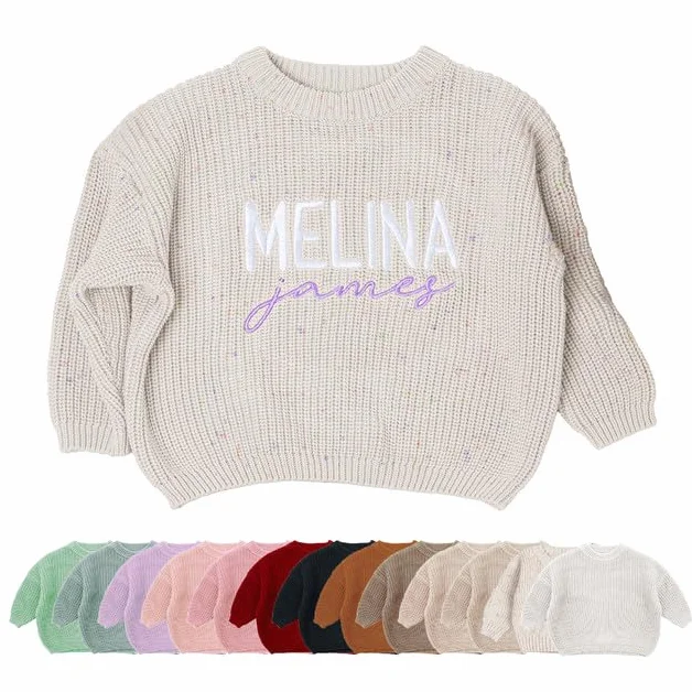 Pull en tricot personnalisé pour tout-petits - Col rond manches longues automne/hiver