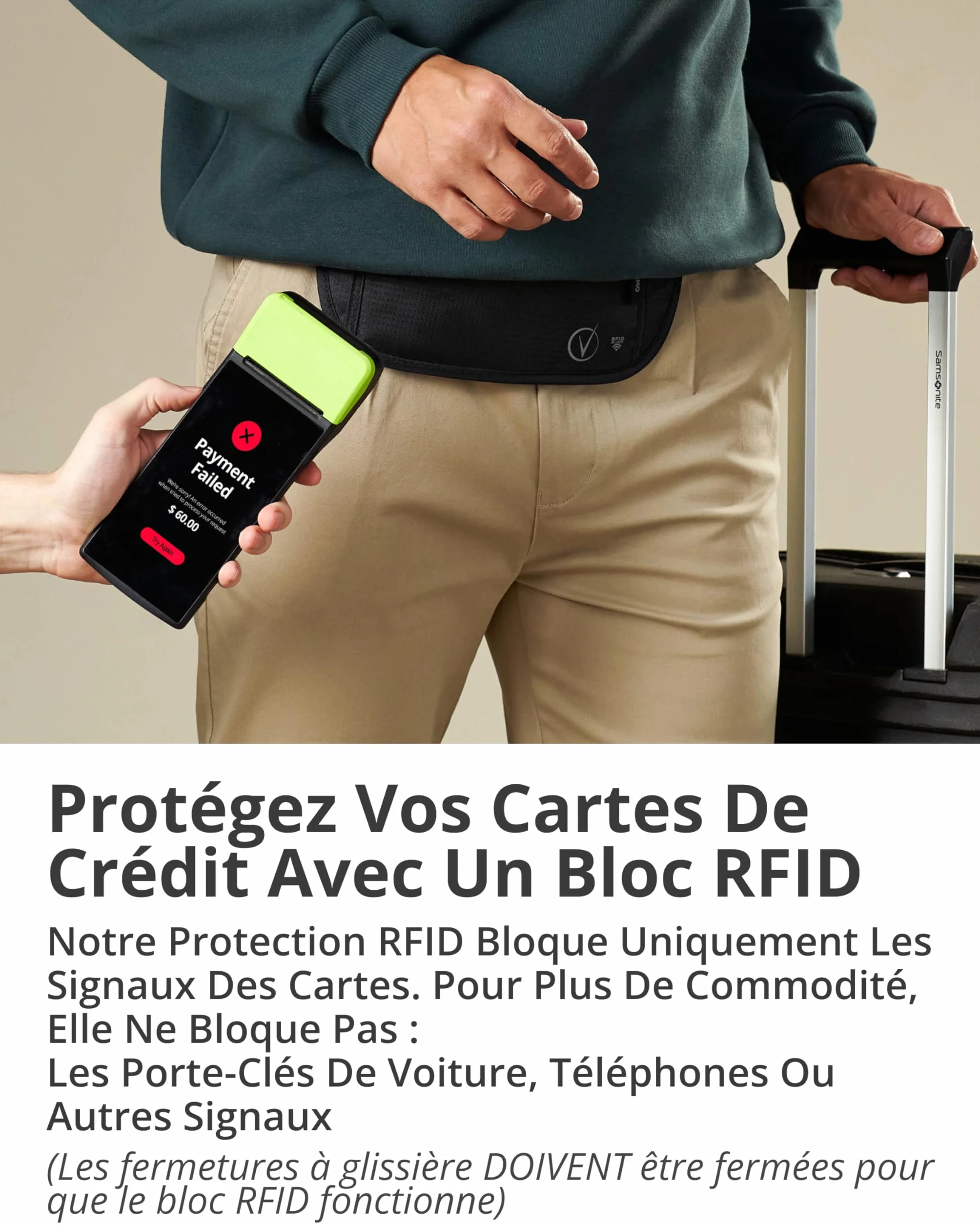 Sac Banane Femme Ultra Fin Protection RFID Antivol Sangle Réglable Ceinture Course à Pied Légère Voyage Sport Pochette Secrète Téléphone Passeport