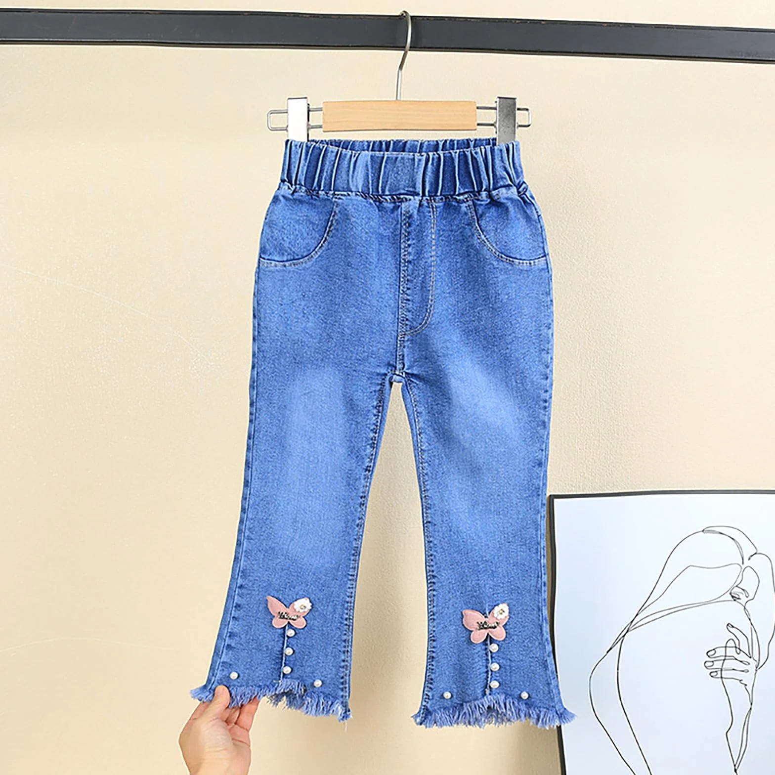 Pantalon en Jean évasé pour Filles Coupe Bootcut Stretch Confortable