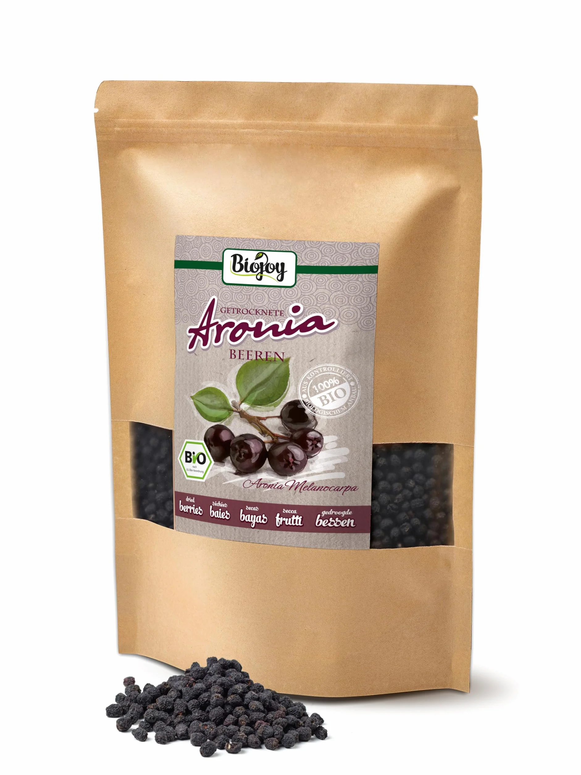 Biojoy Baies d'aronia séchées BIO (1 kg), entières (Aronia melanocarpa)