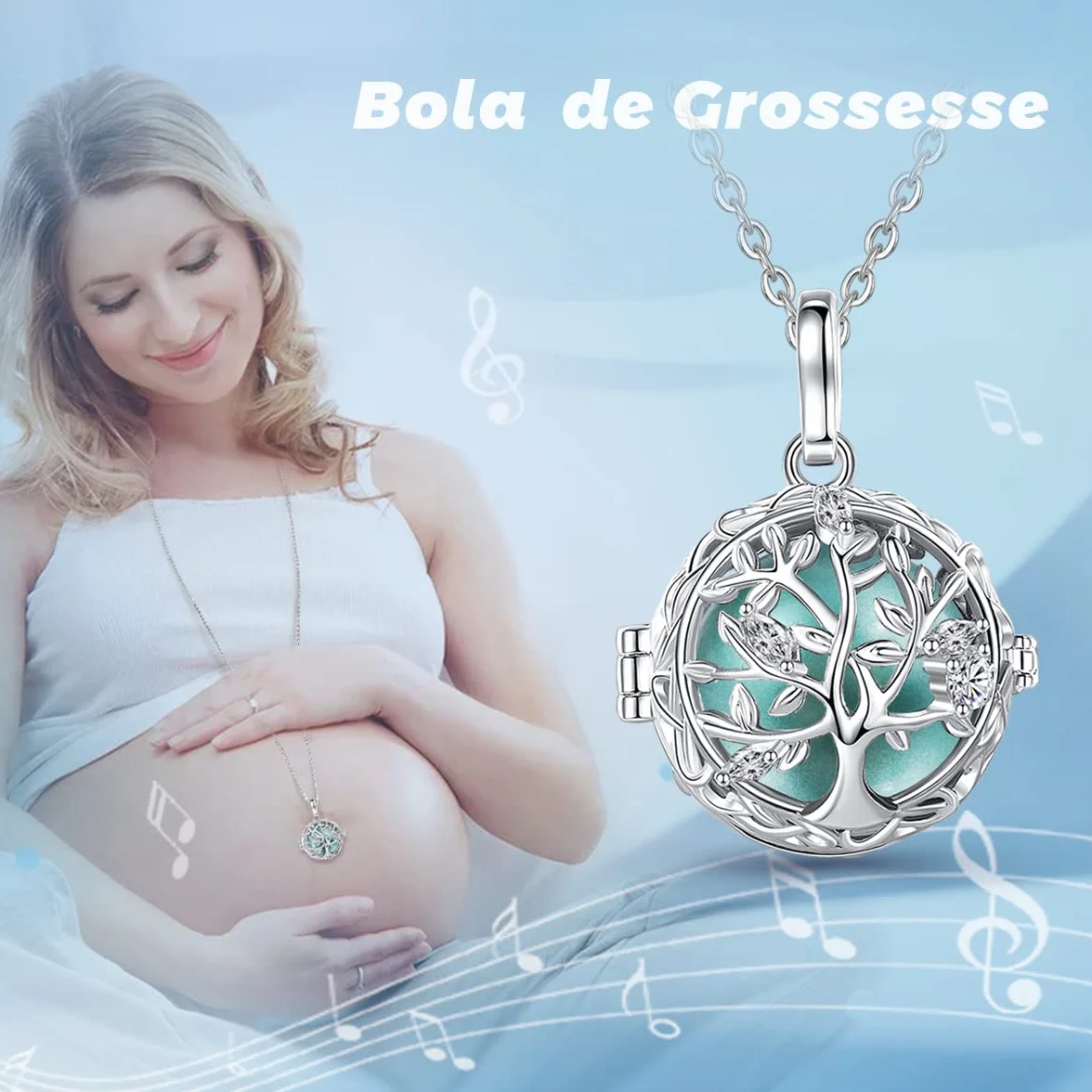 AEONSLOVE Collier Bola de Grossesse Pendentif Arbre de la Vie Grelot Musical pour Femmes Enceinte, 2 Chaînes