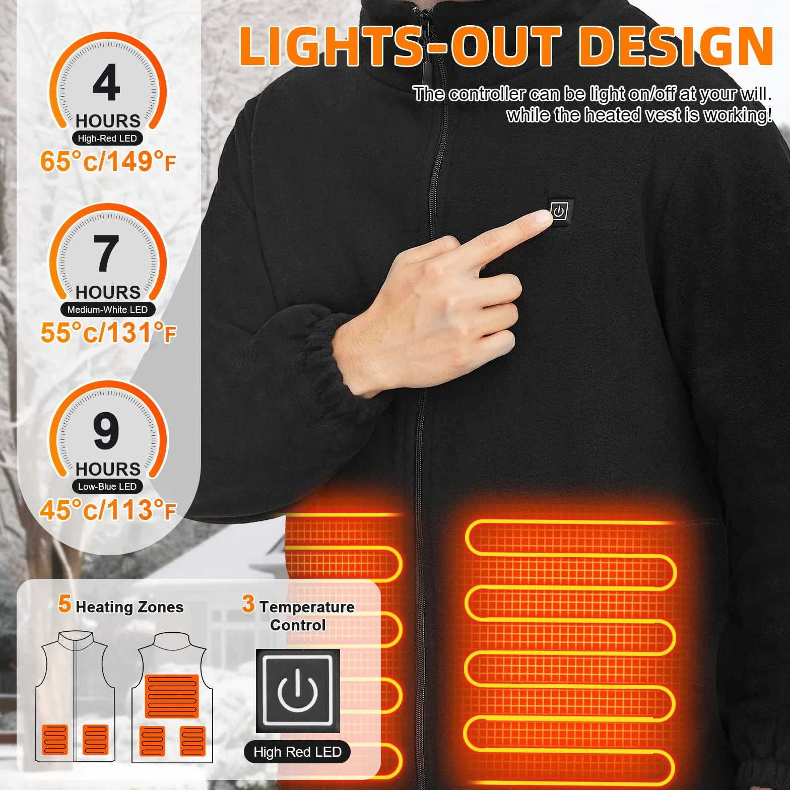 TOUVE Veste Chauffante Homme Femme Sans Manche 5 Zones 3 Niveaux Chauffage