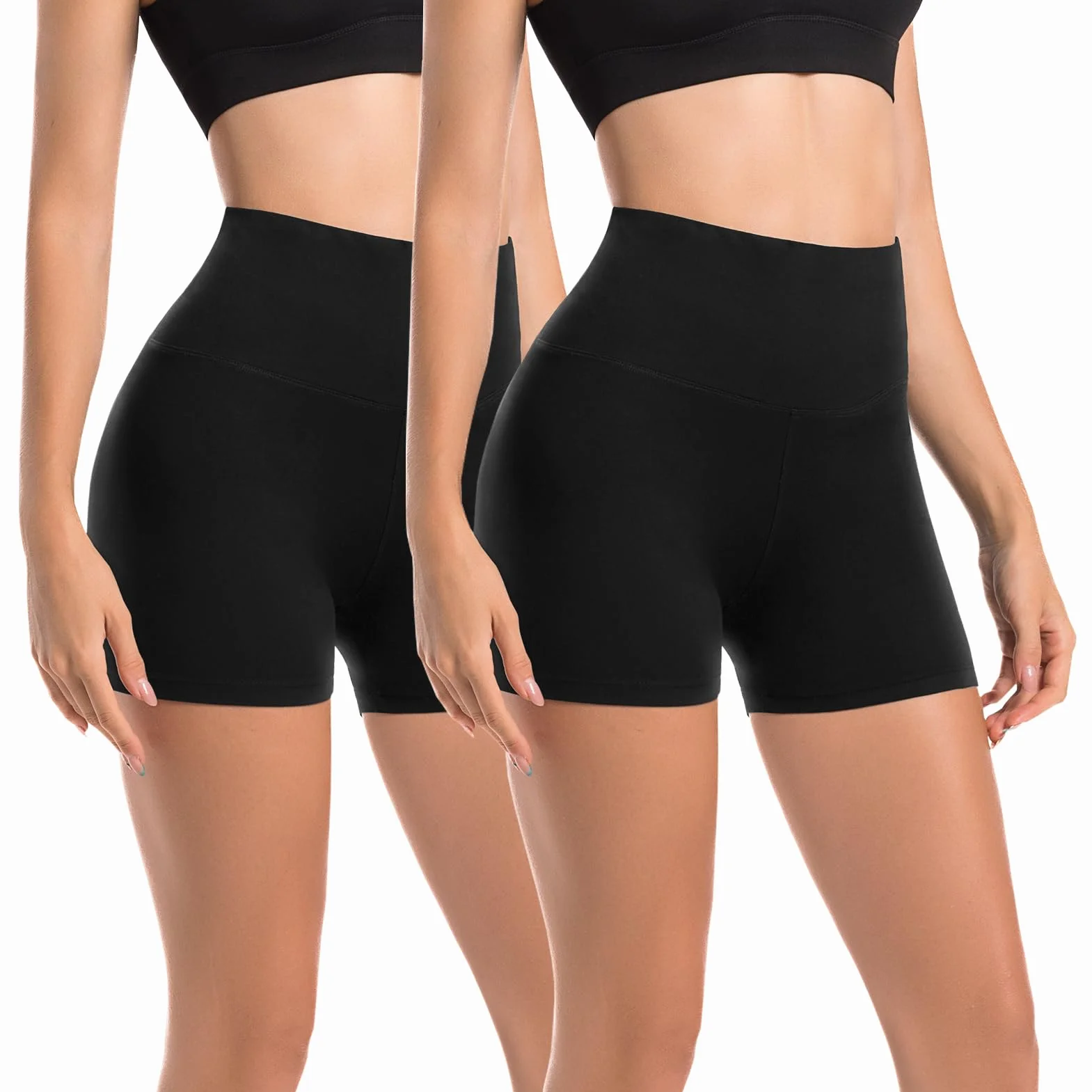 Leafigure Lot de 2 shorts de cyclisme femme taille haute opaques été gym fitness yoga