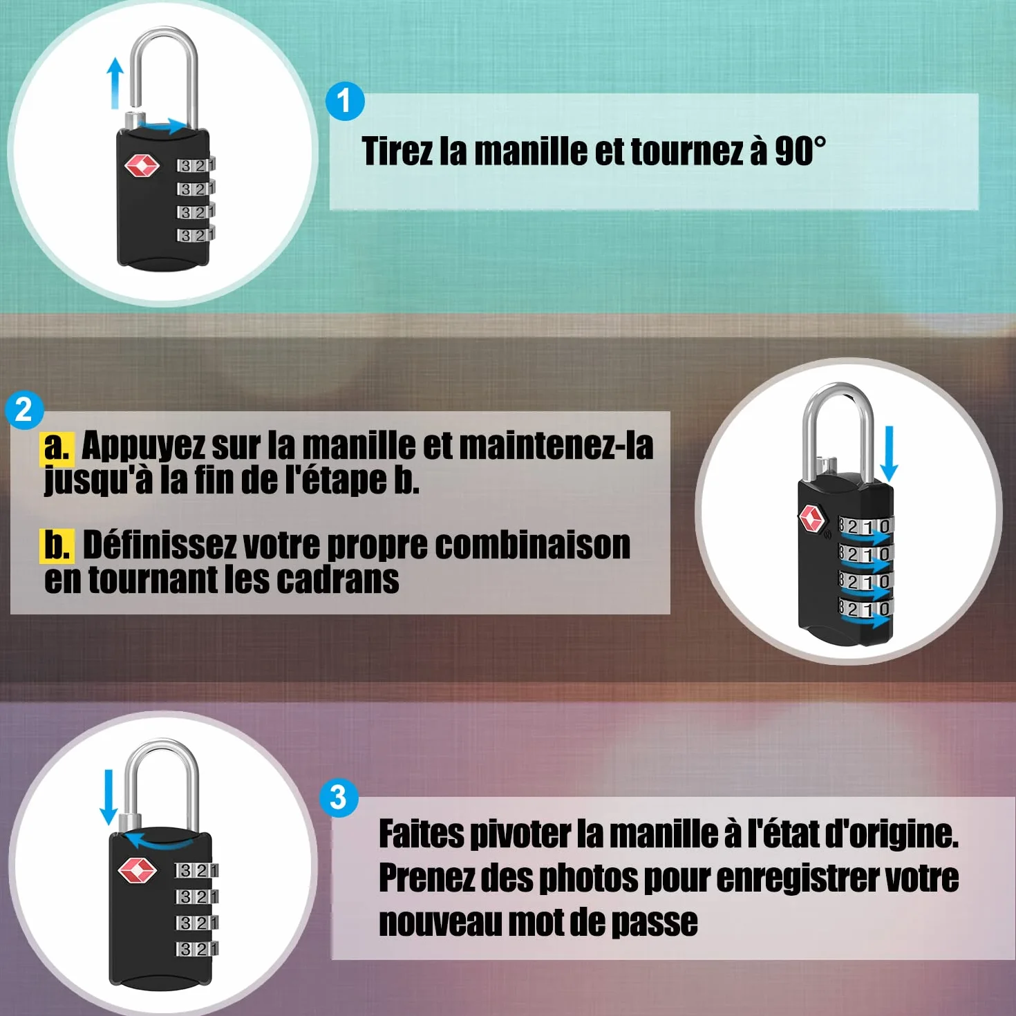TSA Luggage Locks, Cadenas de Sécurité à 4 Chiffres, Cadenas à Bagages à Combinaison