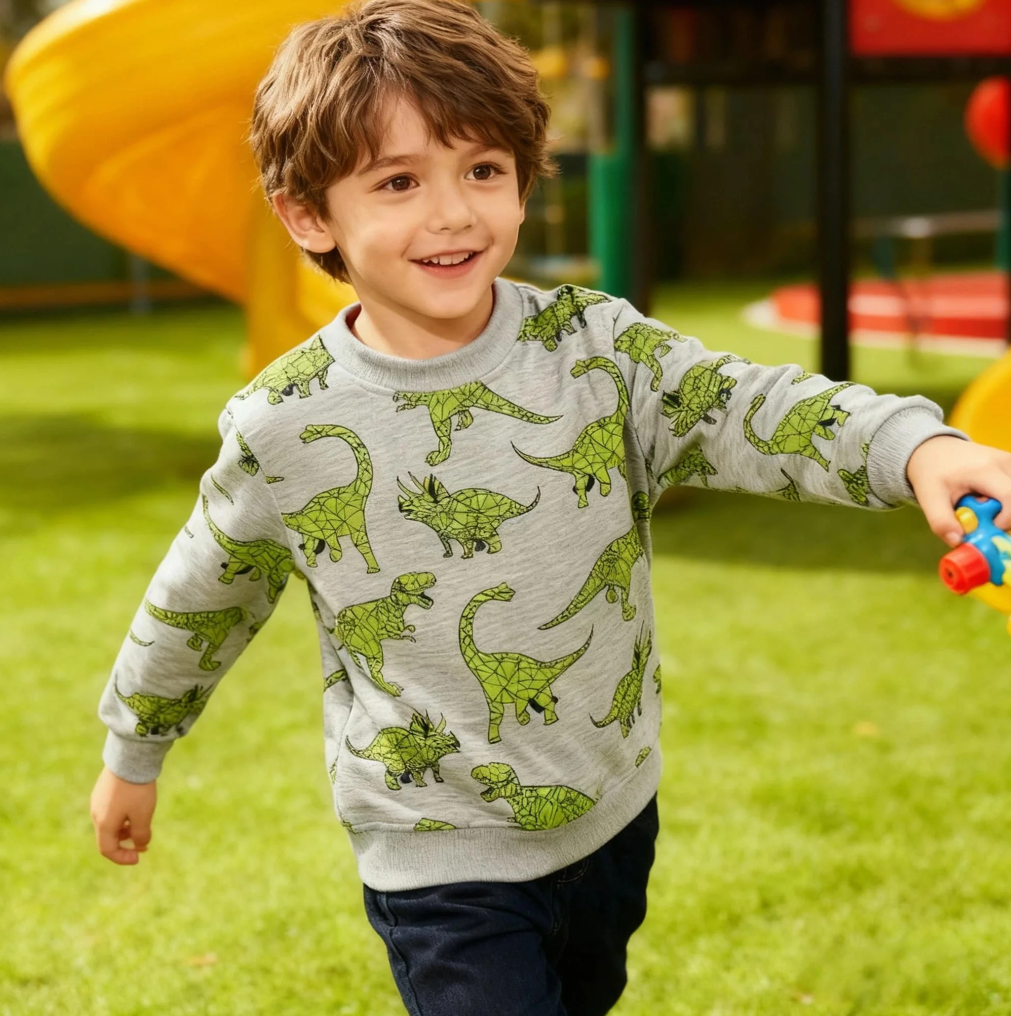 Sweatshirt Garcon Pull Enfant Dinosaure Manches Longues Coton 2-7 Ans