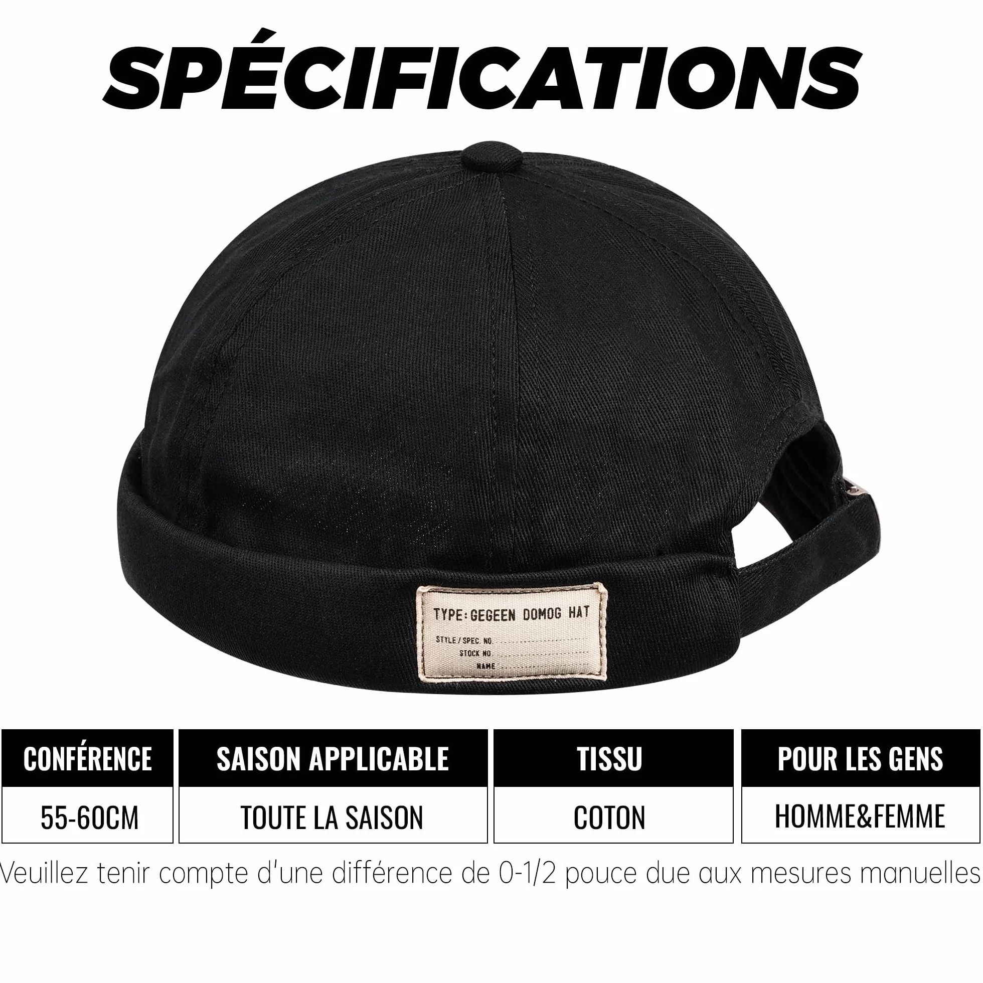CLAPE Casquette Docker Coton Bonnet Unique Street Décontracté Brimless Chapeau Beanie Baseball Cap Fisherman Beanie Watch Hat