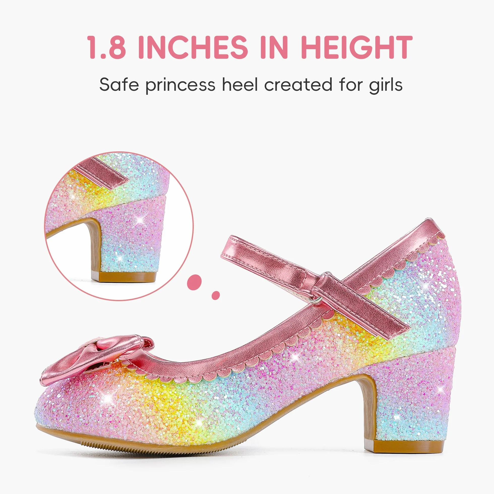 LAURMOSA Nœud Paillettes Chaussure Princesse Fille Mary Jane Talon Enfant Fête Cérémonie