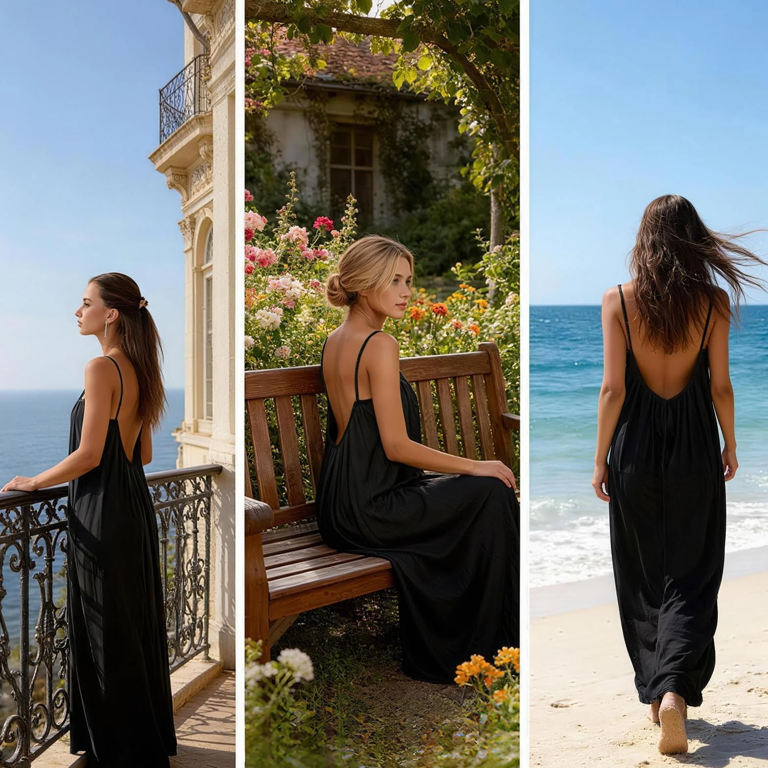 Robe caraco dos nu sans manches d'été 2026 pour femme, longue robe décontractée fluide couleur unie