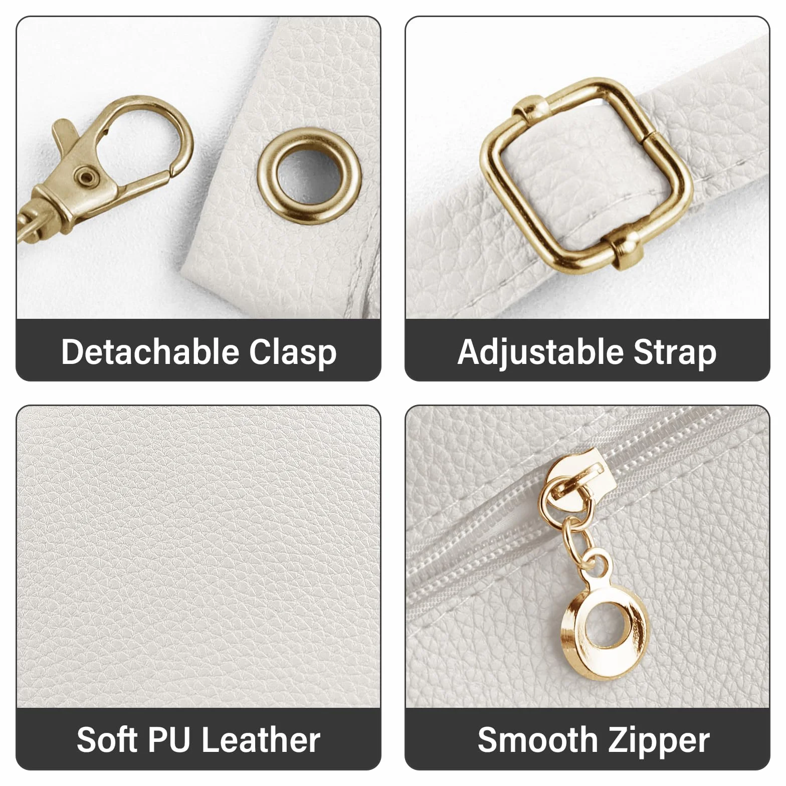 Sac à main en cuir PU pour femme avec bandoulière détachable