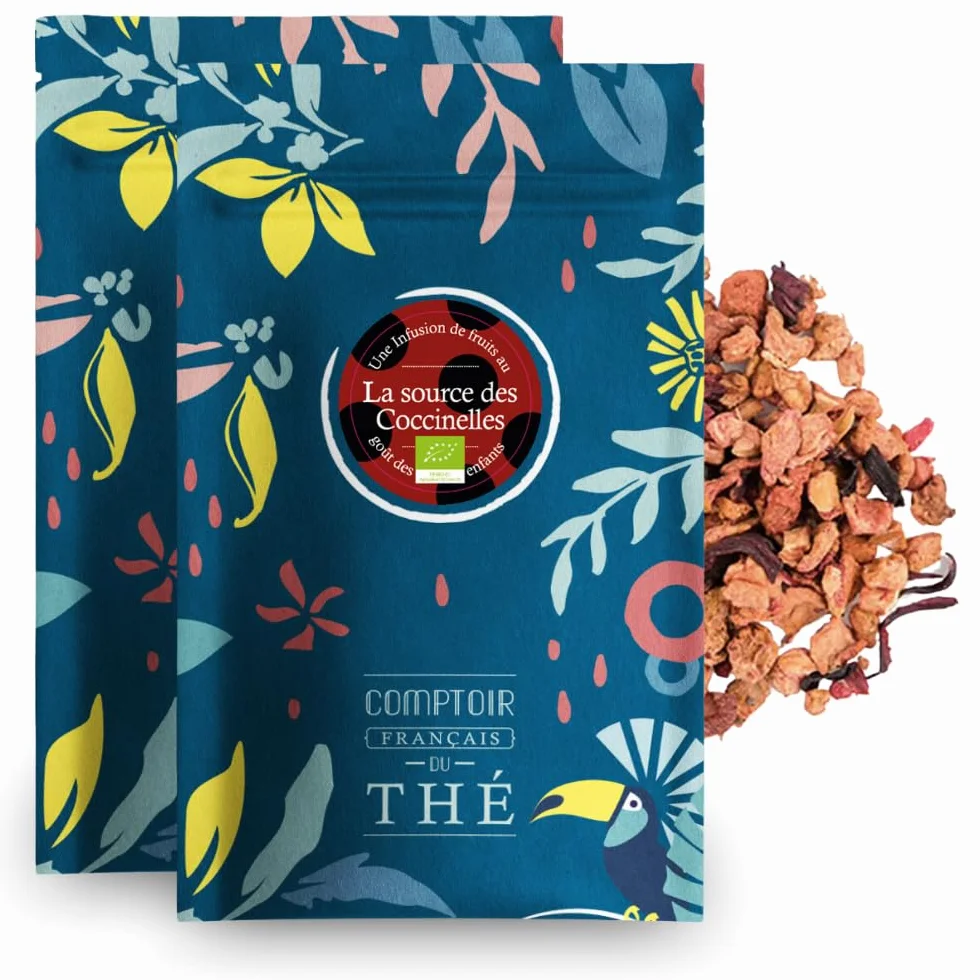 COMPTOIR FRANÇAIS DU THÉ - 2x100 g d'infusion fruitée | Notes de fruitée et gourmande - Délicieux chaud ou glacé, parfait en thé glacé maison - coffret thé à offrir - thé de Noël