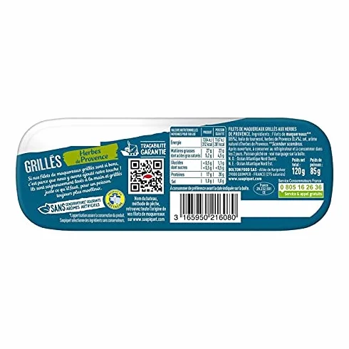 SAUPIQUET - Filet De Maquereaux Grillés Aux Herbes De Provence 1/4 120G - Lot De 4