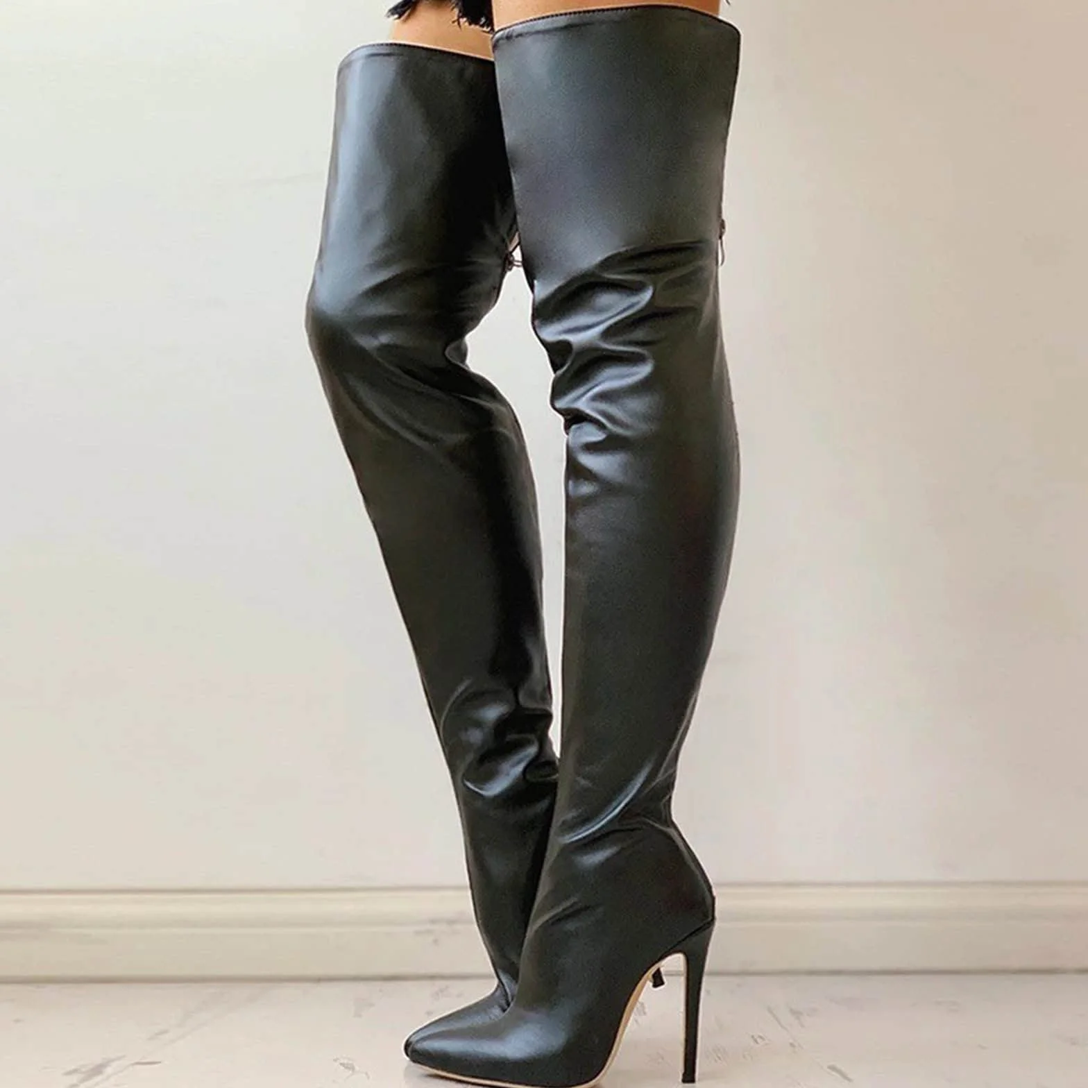 Botte Cuissarde Femme Bottes Hautes Lacet Daim Chaudes Hiver Talon Bloc Noir Marron