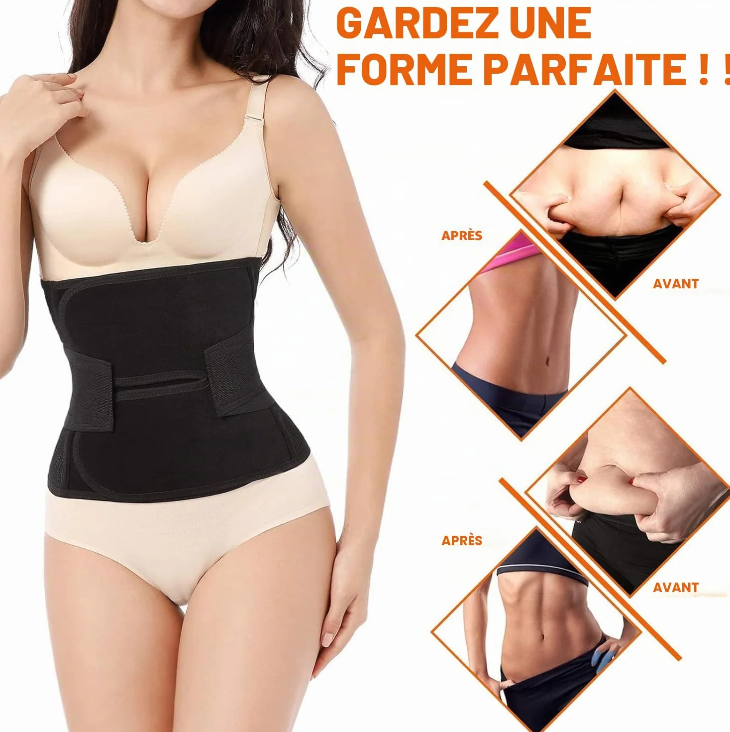 Trendyline Ceinture ventrale post-partum Ajustable Respirante pour Femmes Noir Moyen