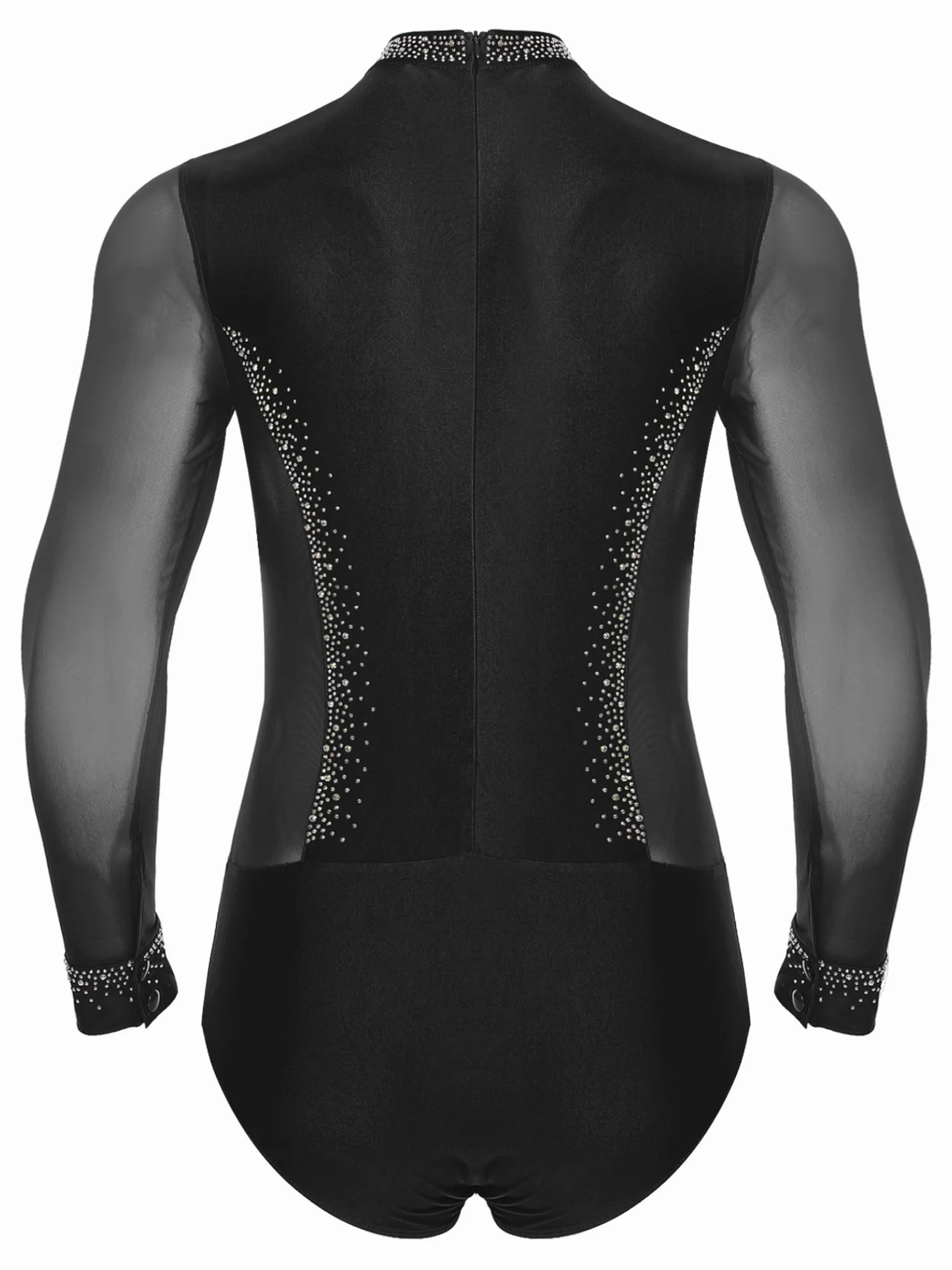Costume de Gymnastique Hommes Manches Longues Pailleté Strass Body Patinage Artistique Combinaison Danse