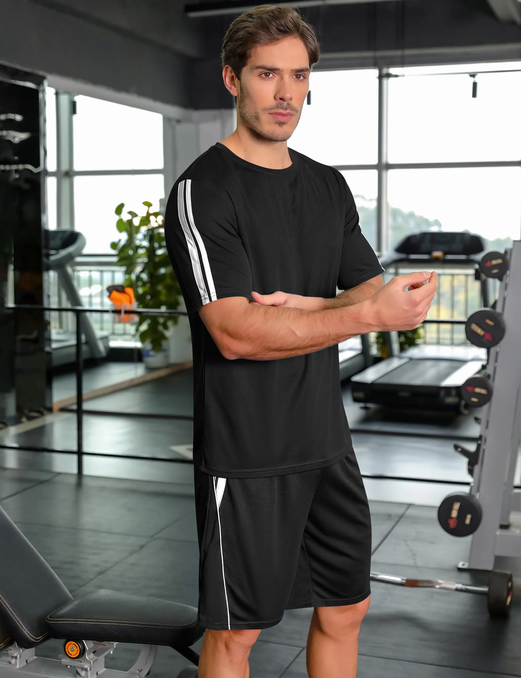 Nieery Ensemble de Sport Court Homme - T-Shirts et Shorts d'Entraînement - Manches Courtes