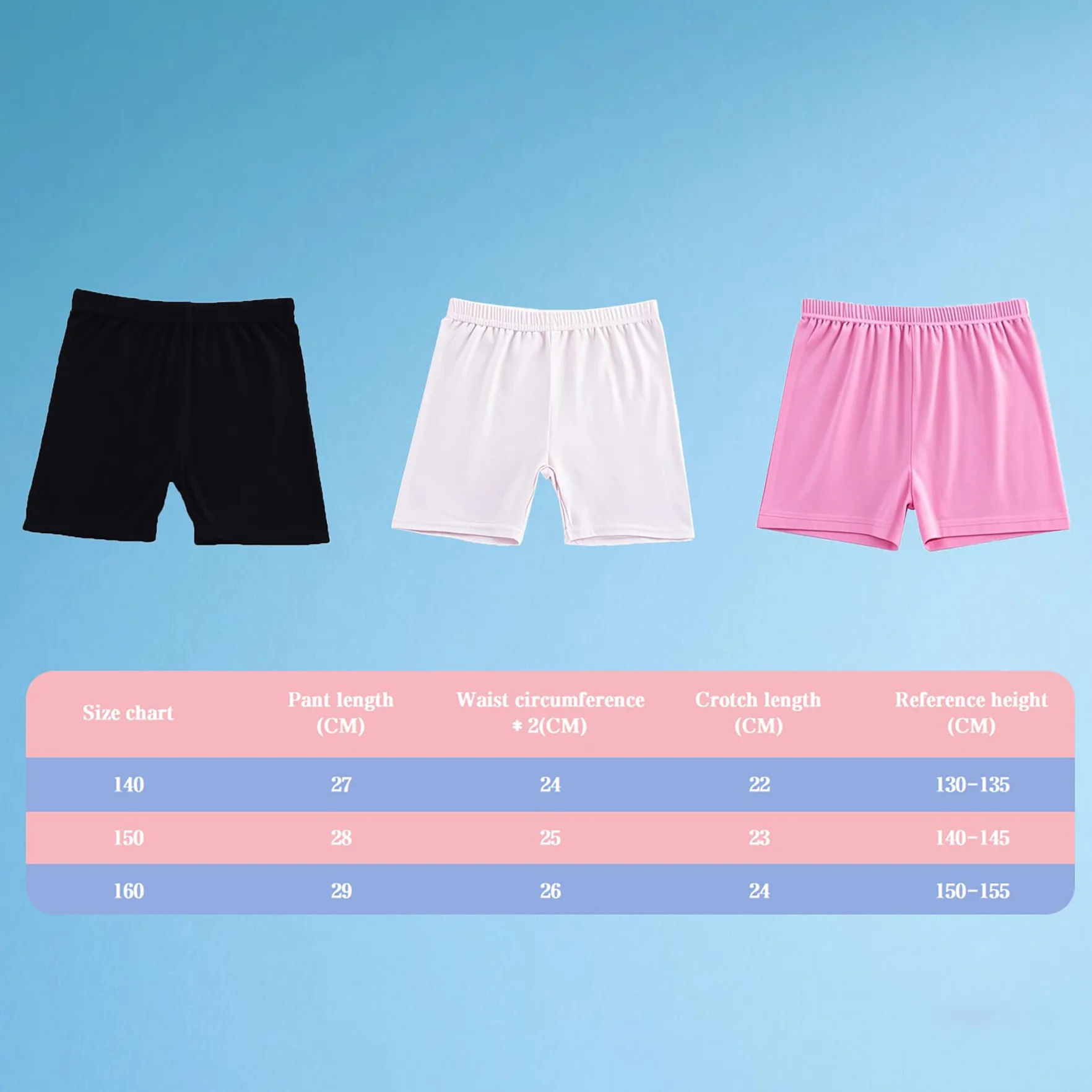 Lot de 3 shorts de cyclisme pour fille - Short d'été élastique pour enfants 7-12 ans