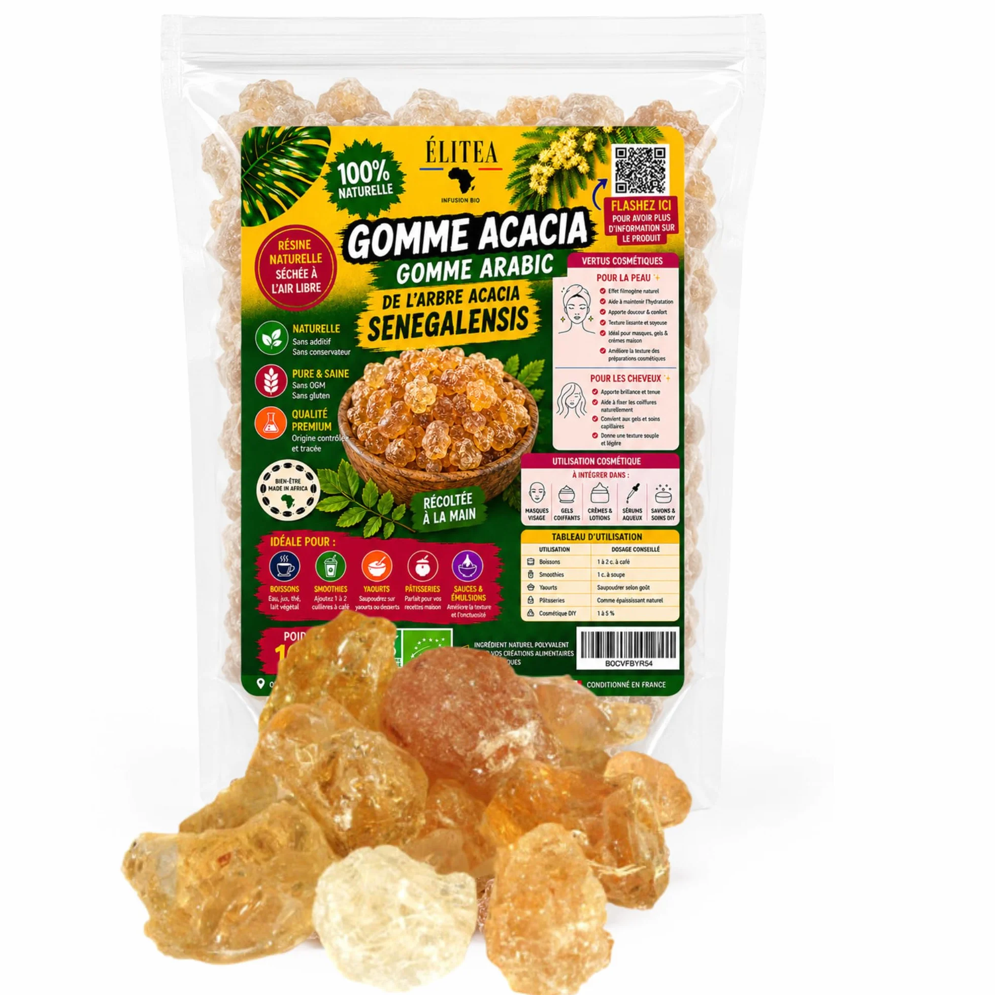 Gomme Arabic 100% Naturel Acacia Senegal Arabique Pur 100g Alimentaire Bio